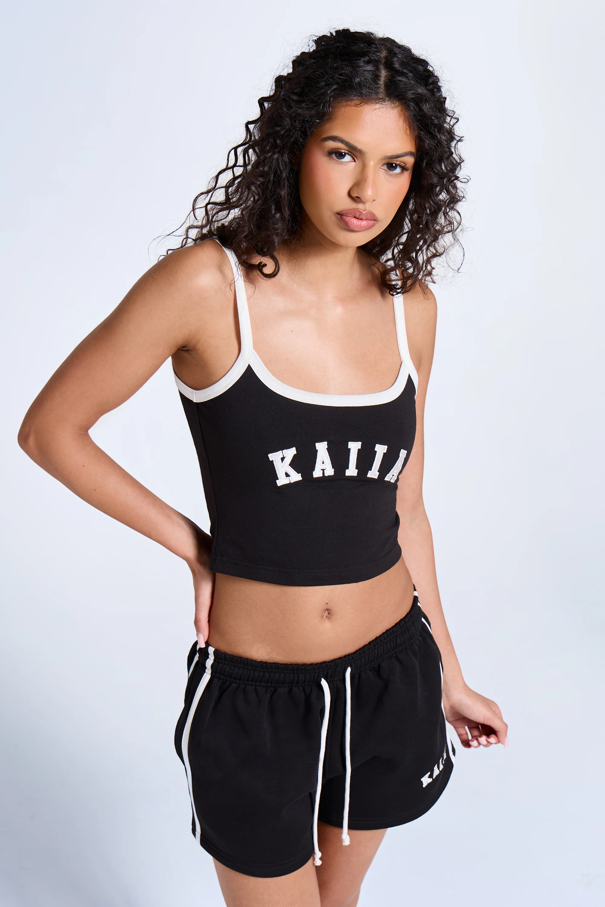 Kaiia Logo Contrast Cami Top Black & White - Image 2