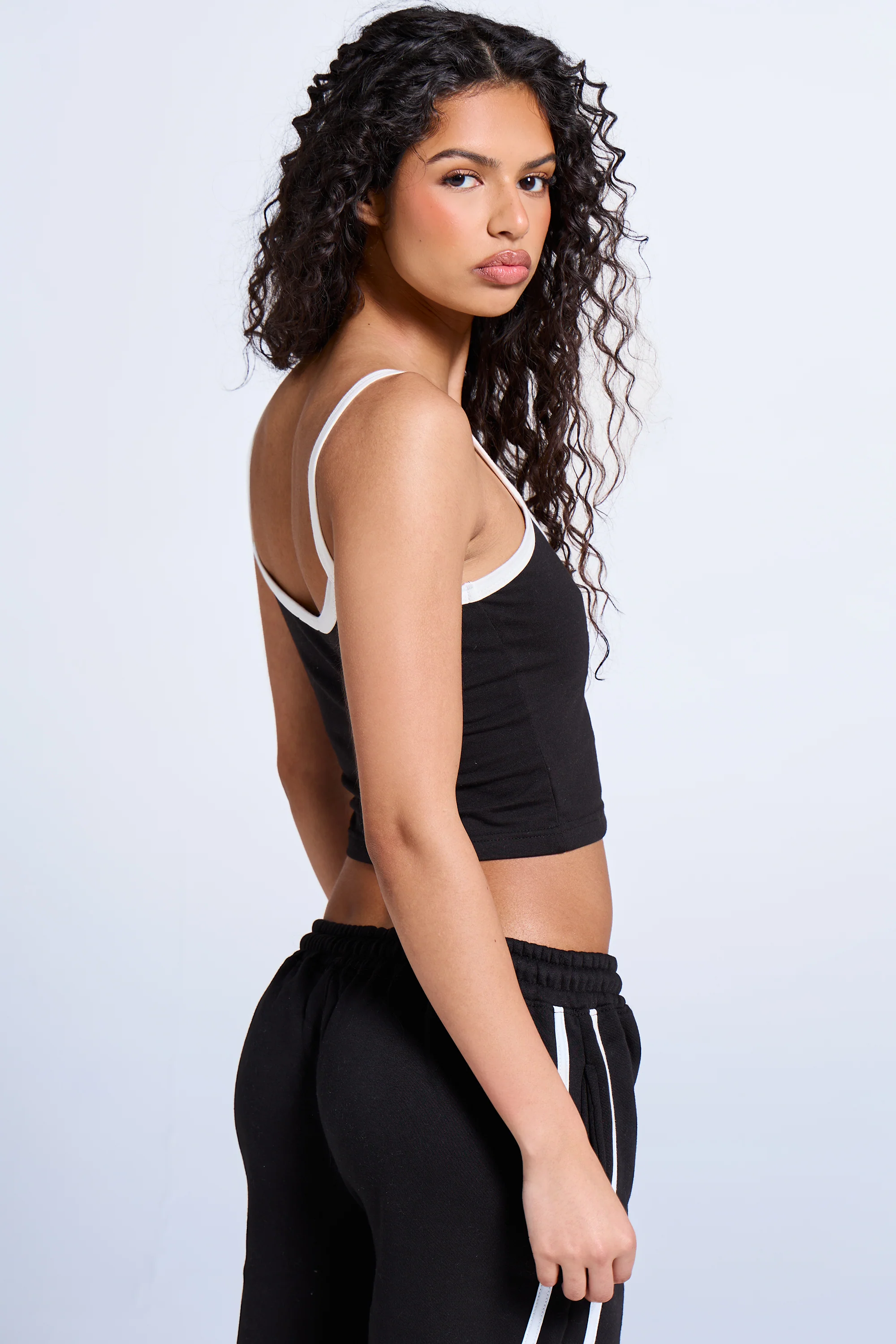 Kaiia Logo Contrast Cami Top Black & White - Image 3