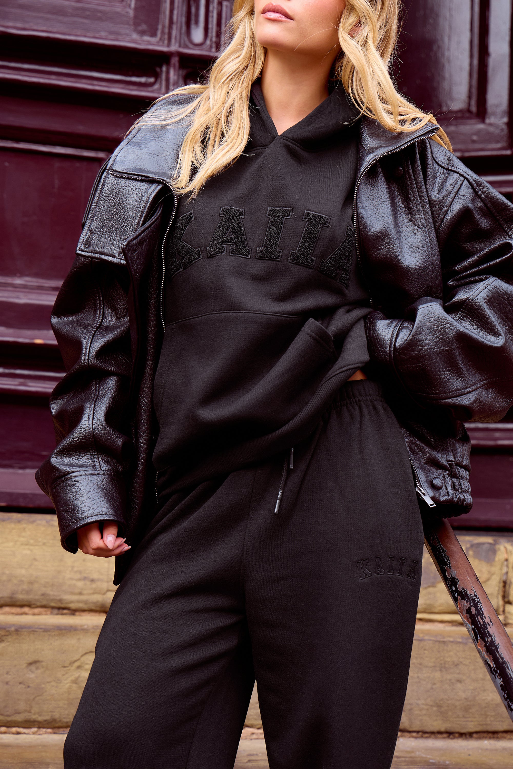Kaiia Logo Cuffed Joggers Black On Black - Image 2