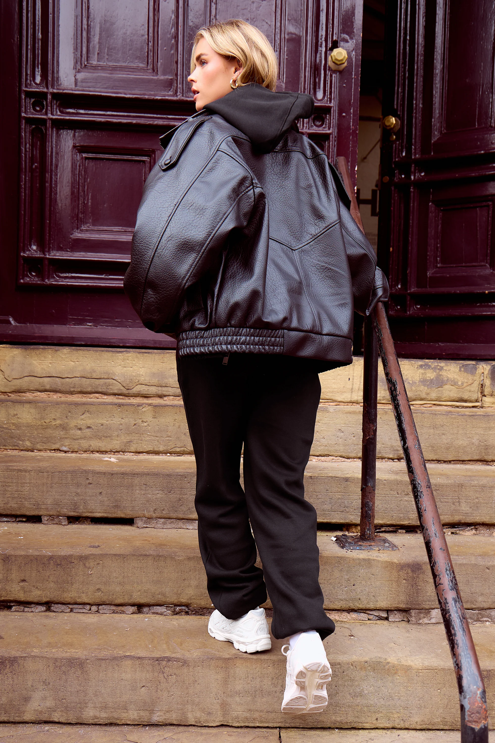 Kaiia Logo Cuffed Joggers Black On Black - Image 3