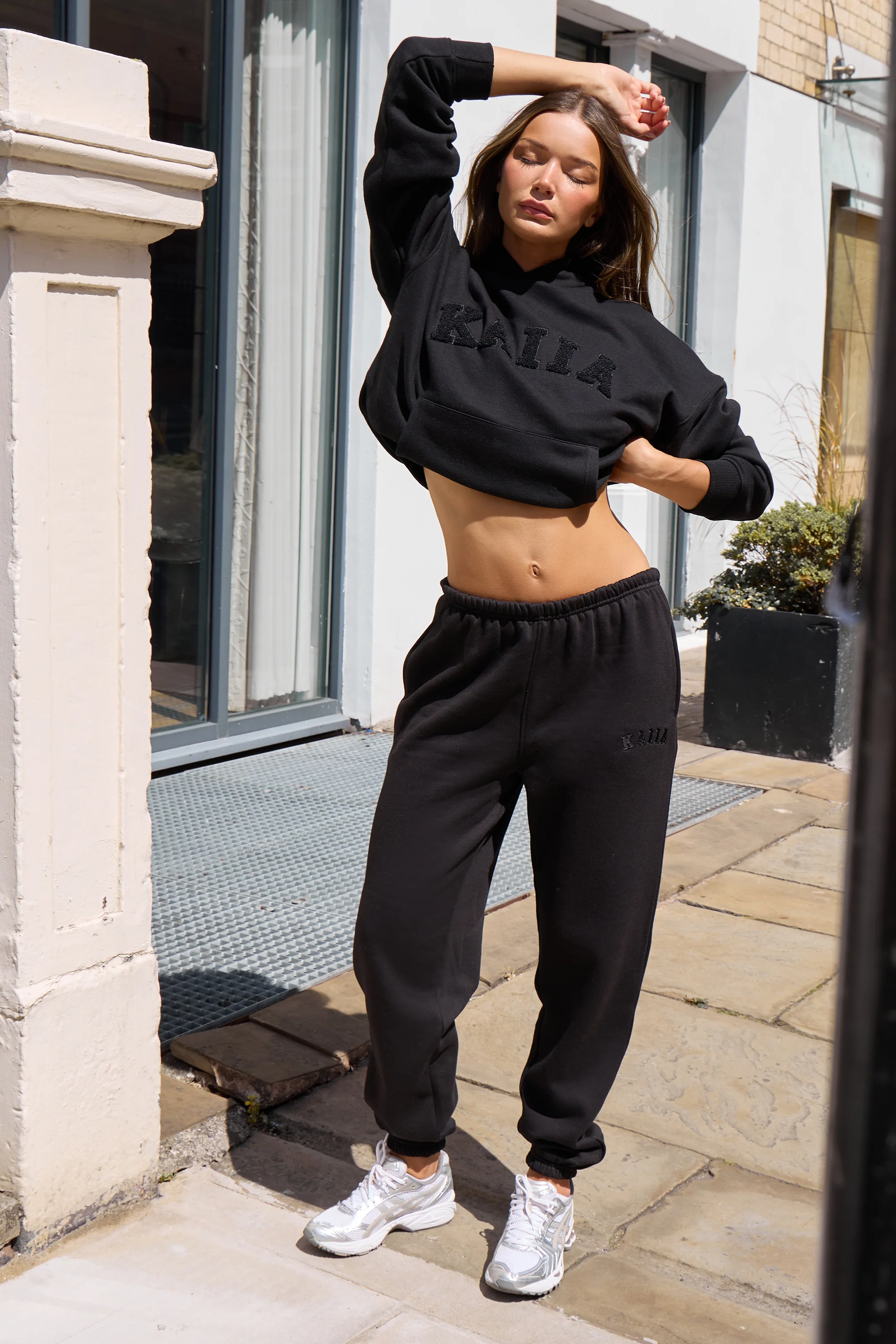 Kaiia Logo Cuffed Joggers Black On Black - Image 5