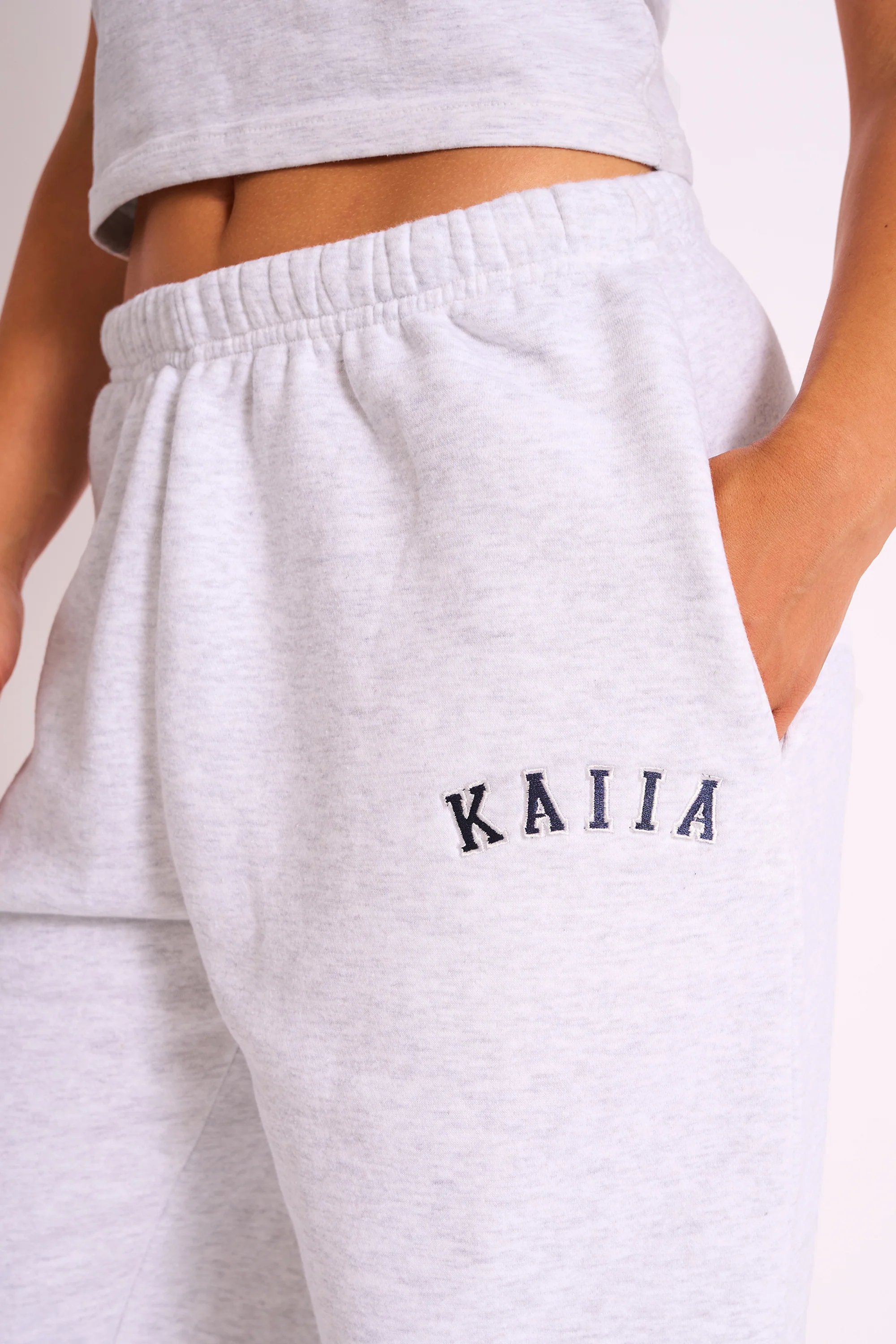 Kaiia Logo Cuffed Joggers Light Grey Marl & Navy - Image 11
