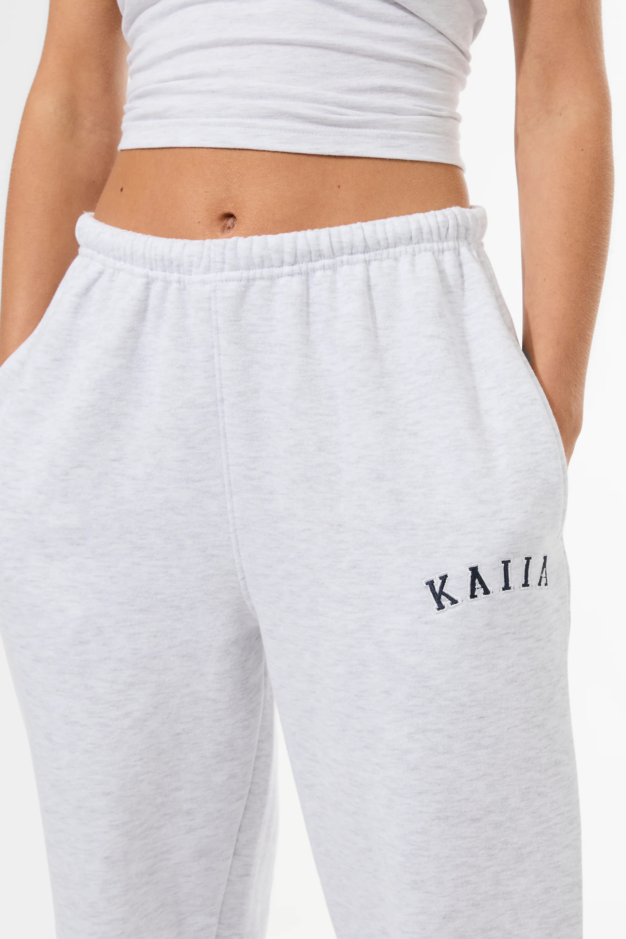 Kaiia Logo Cuffed Joggers Light Grey Marl & Navy - Image 3