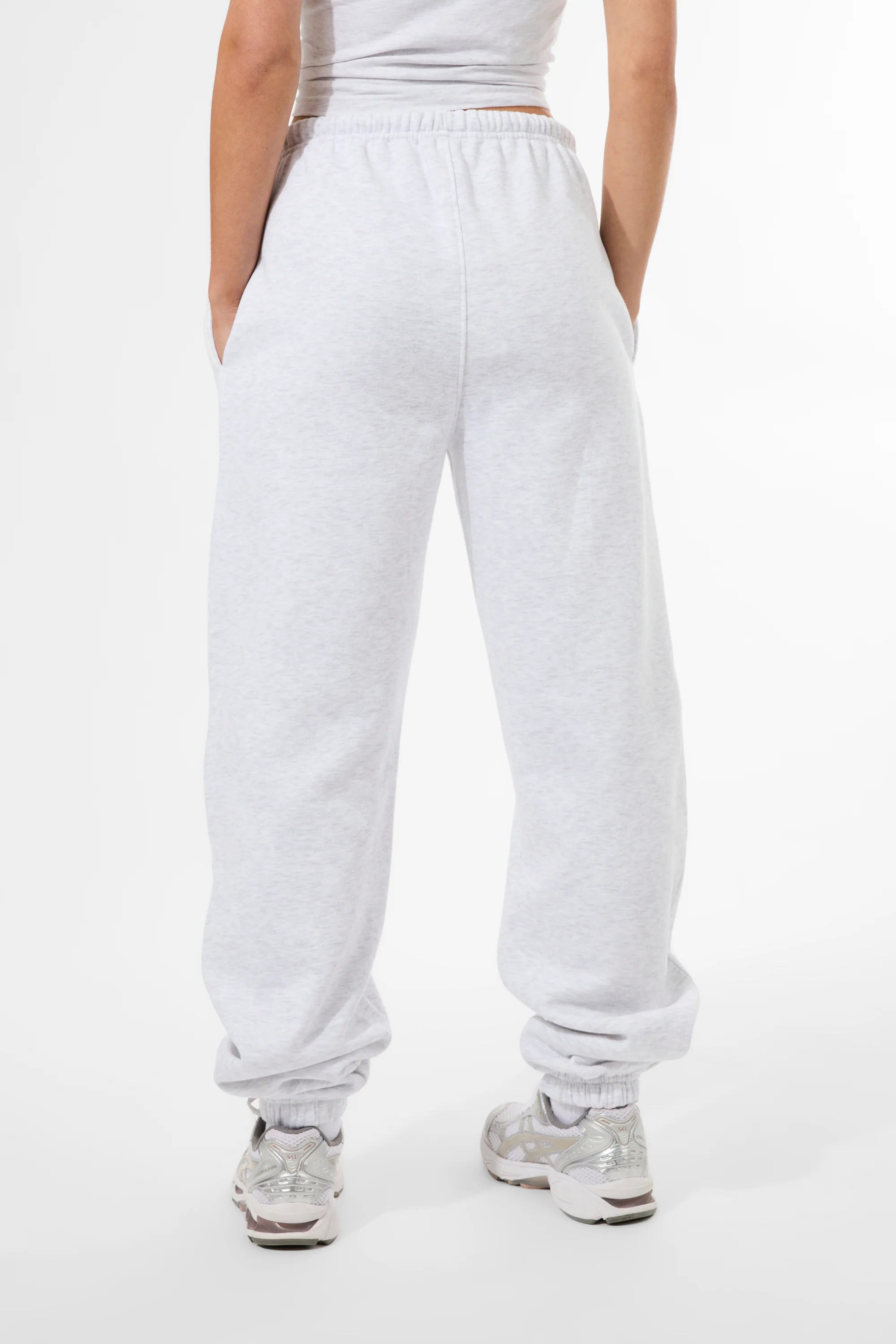 Kaiia Logo Cuffed Joggers Light Grey Marl & Navy - Image 4