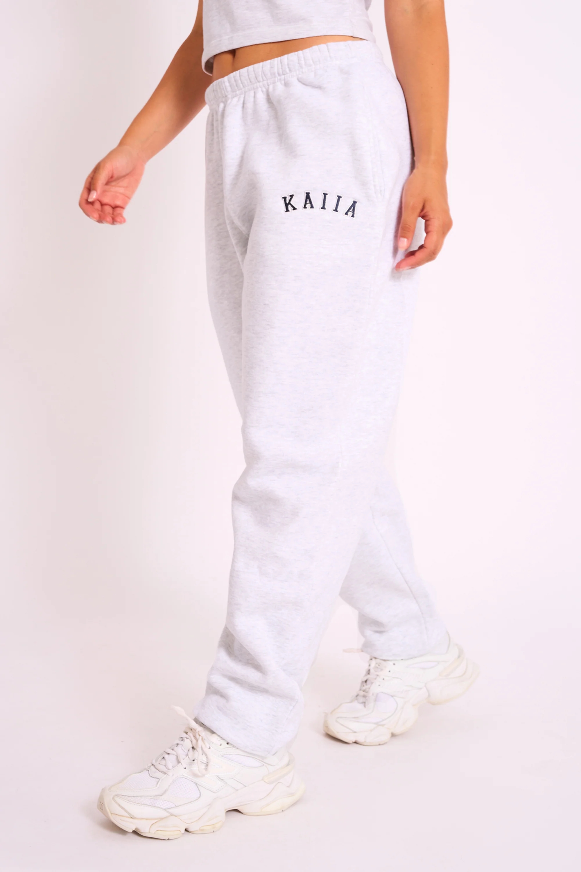 Kaiia Logo Cuffed Joggers Light Grey Marl & Navy - Image 9