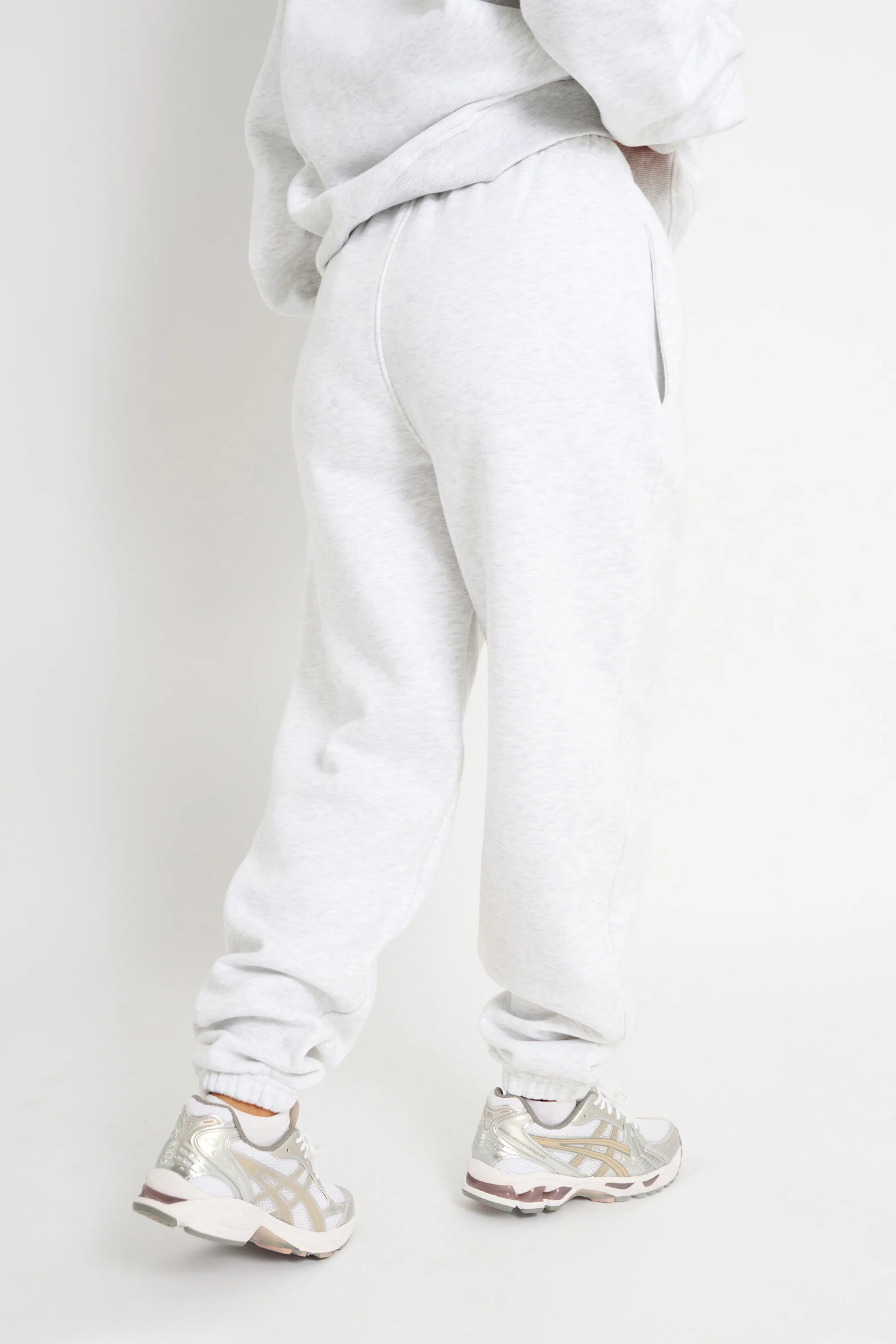 Kaiia Logo Cuffed Joggers Light Grey Marl & Forest Green - Image 3
