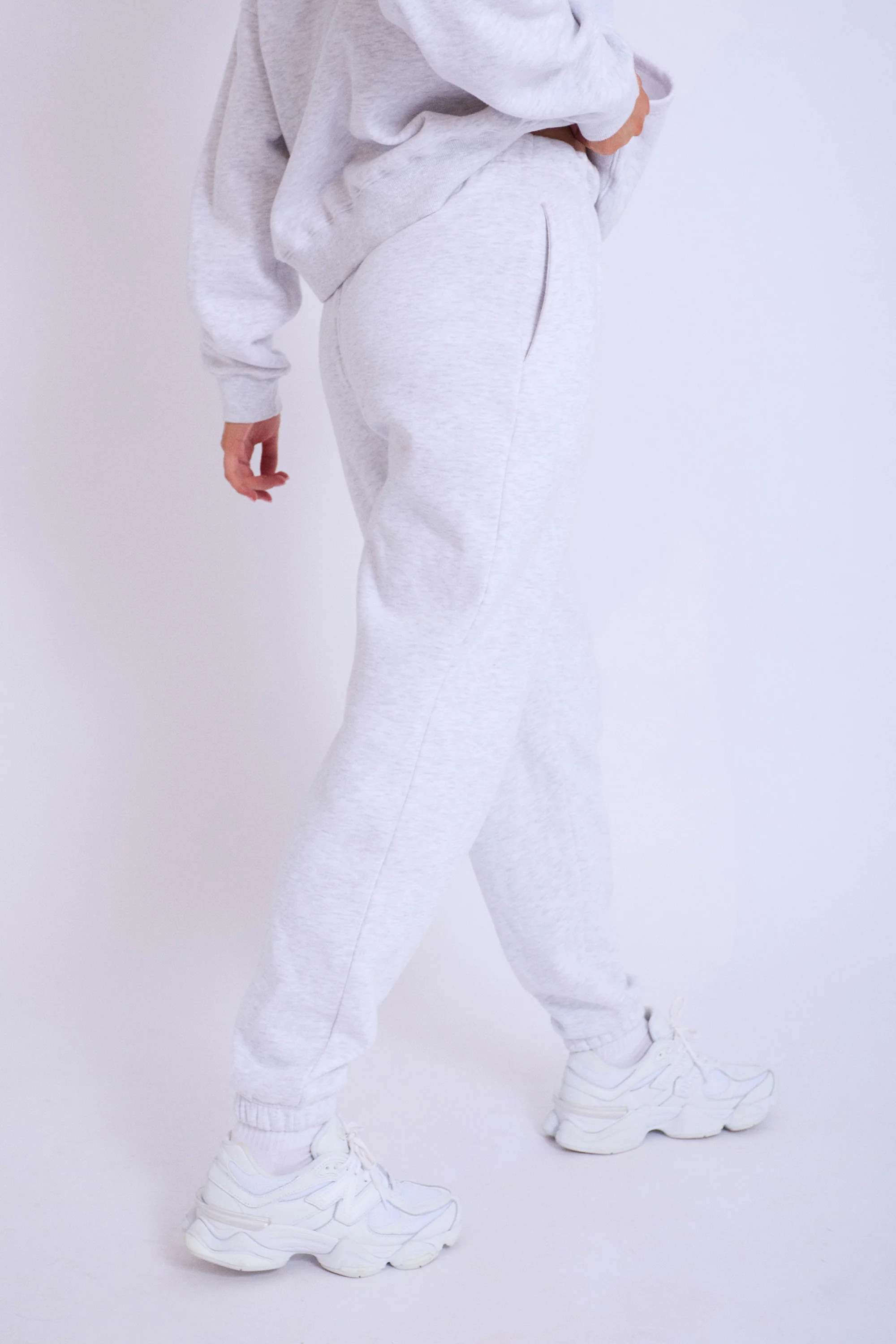 Kaiia Logo Cuffed Joggers Light Grey Marl With Burgundy - Image 4