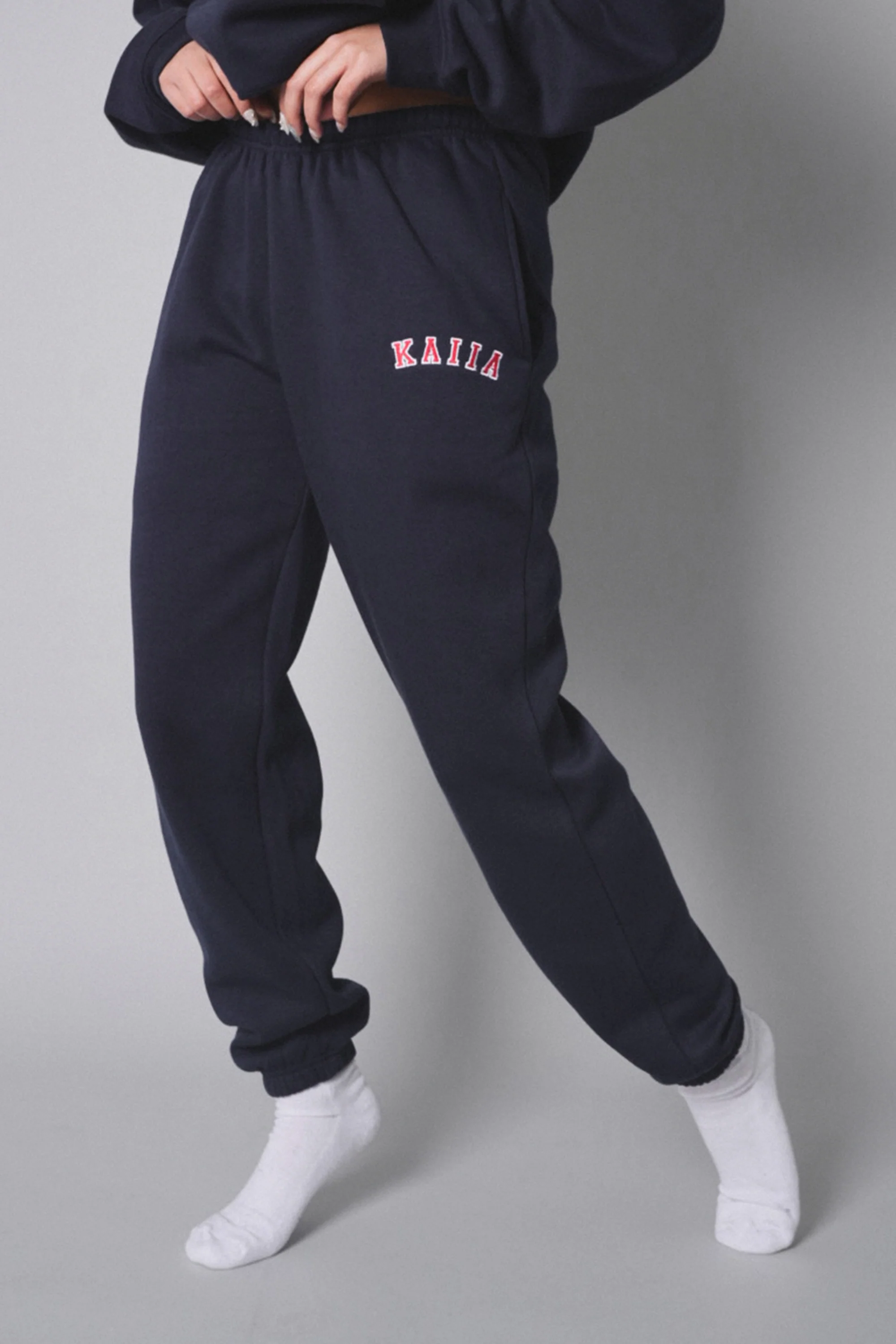 Kaiia Logo Cuffed Joggers Navy With Red - Image 2