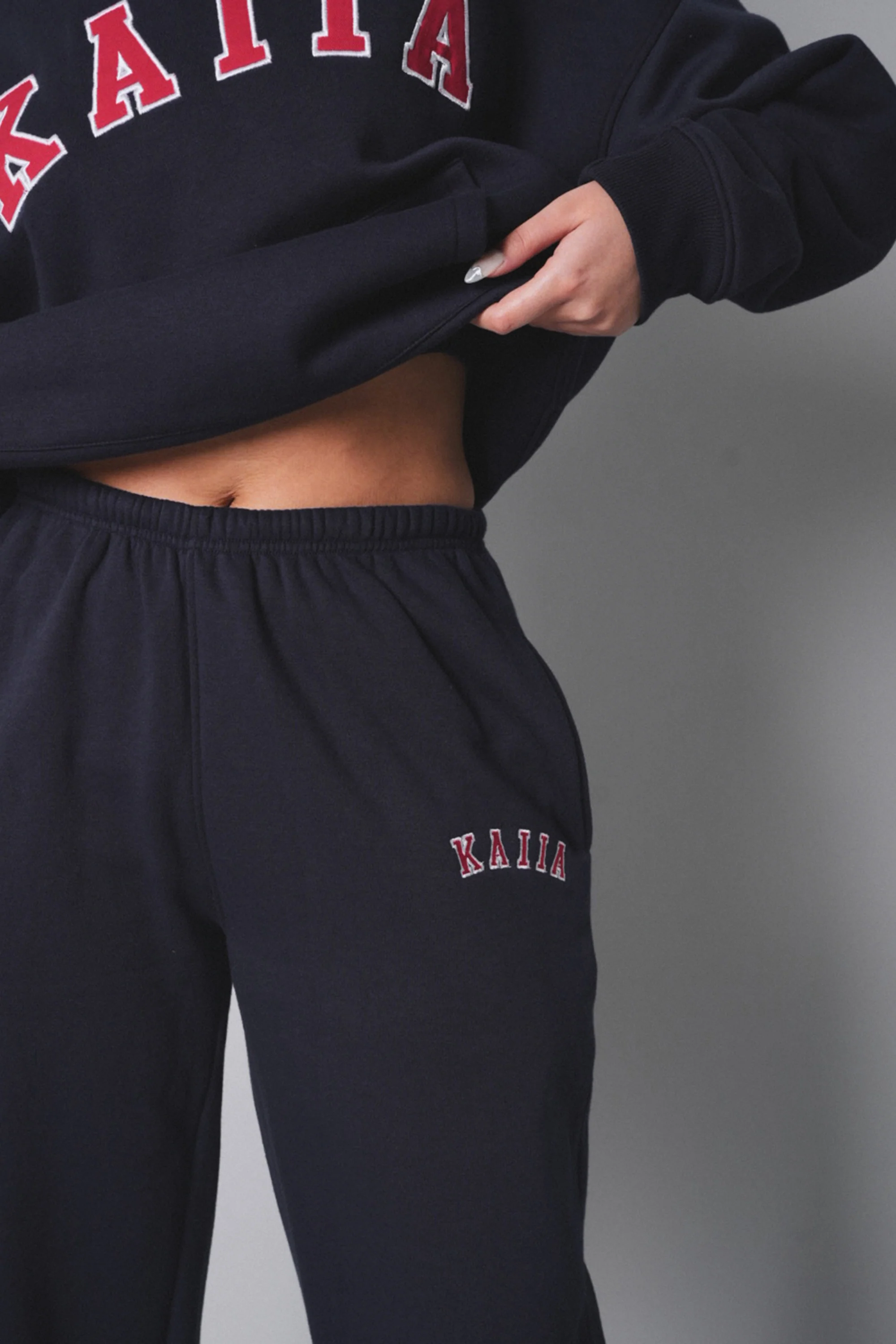 Kaiia Logo Cuffed Joggers Navy With Red - Image 4
