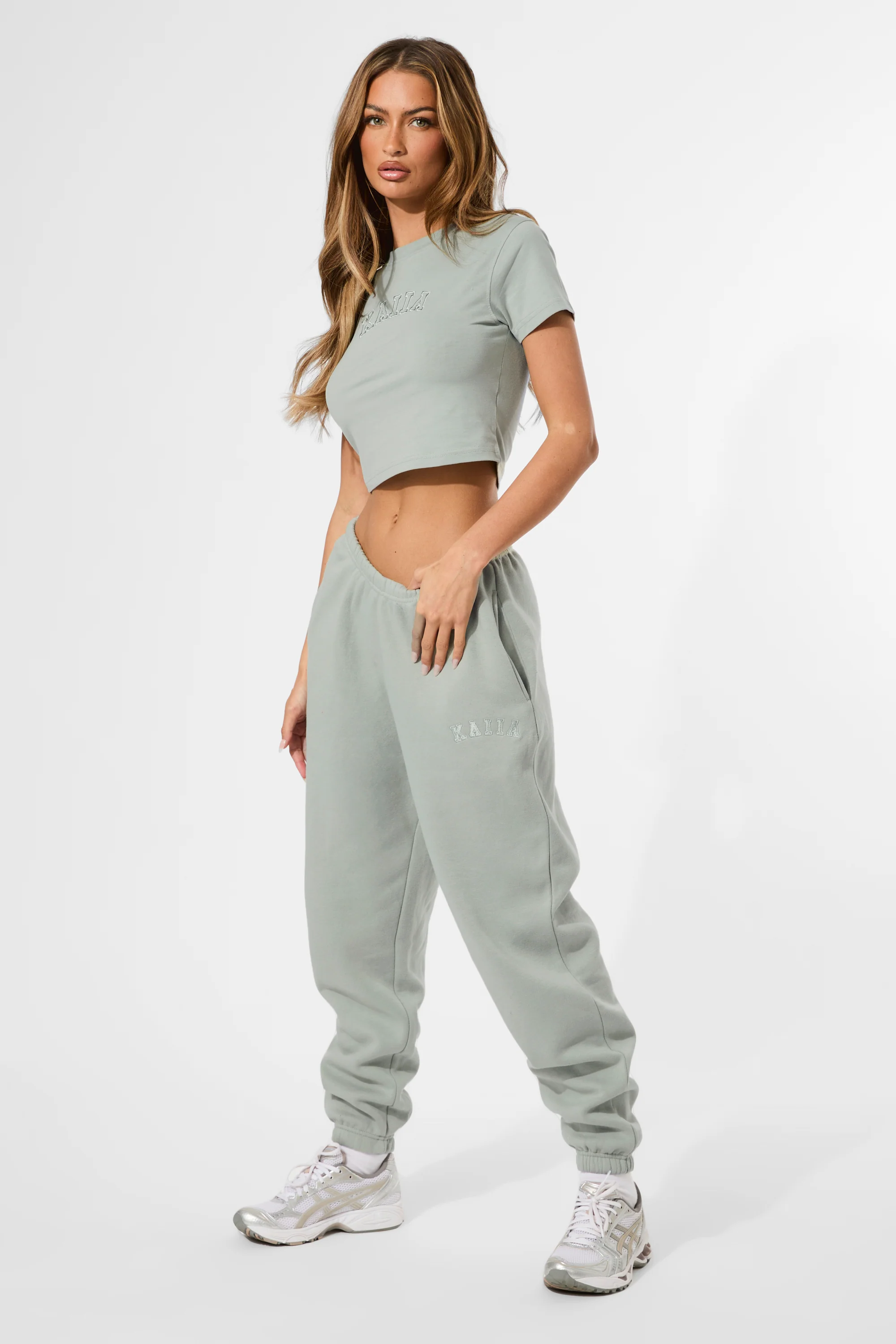 Kaiia Logo Cuffed Joggers Sage Green - Image 10
