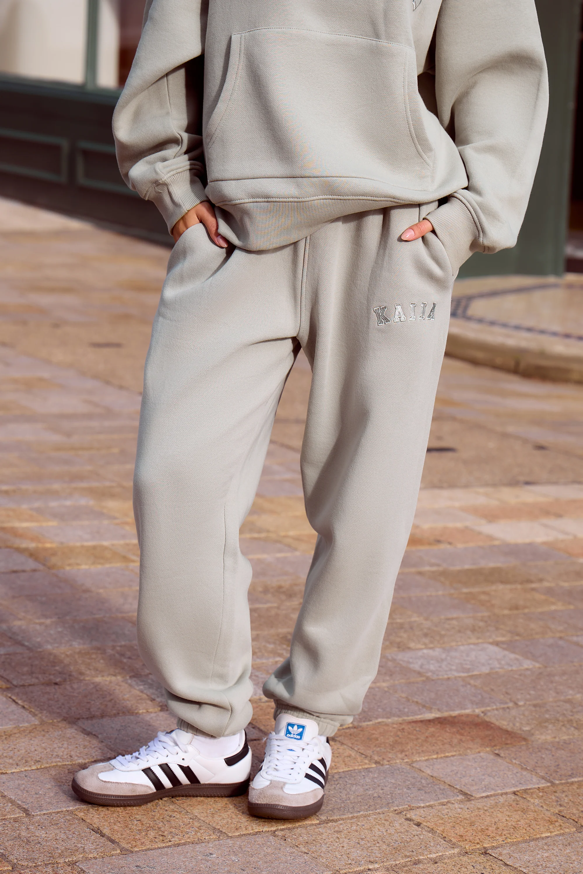Kaiia Logo Cuffed Joggers Sage Green - Image 3