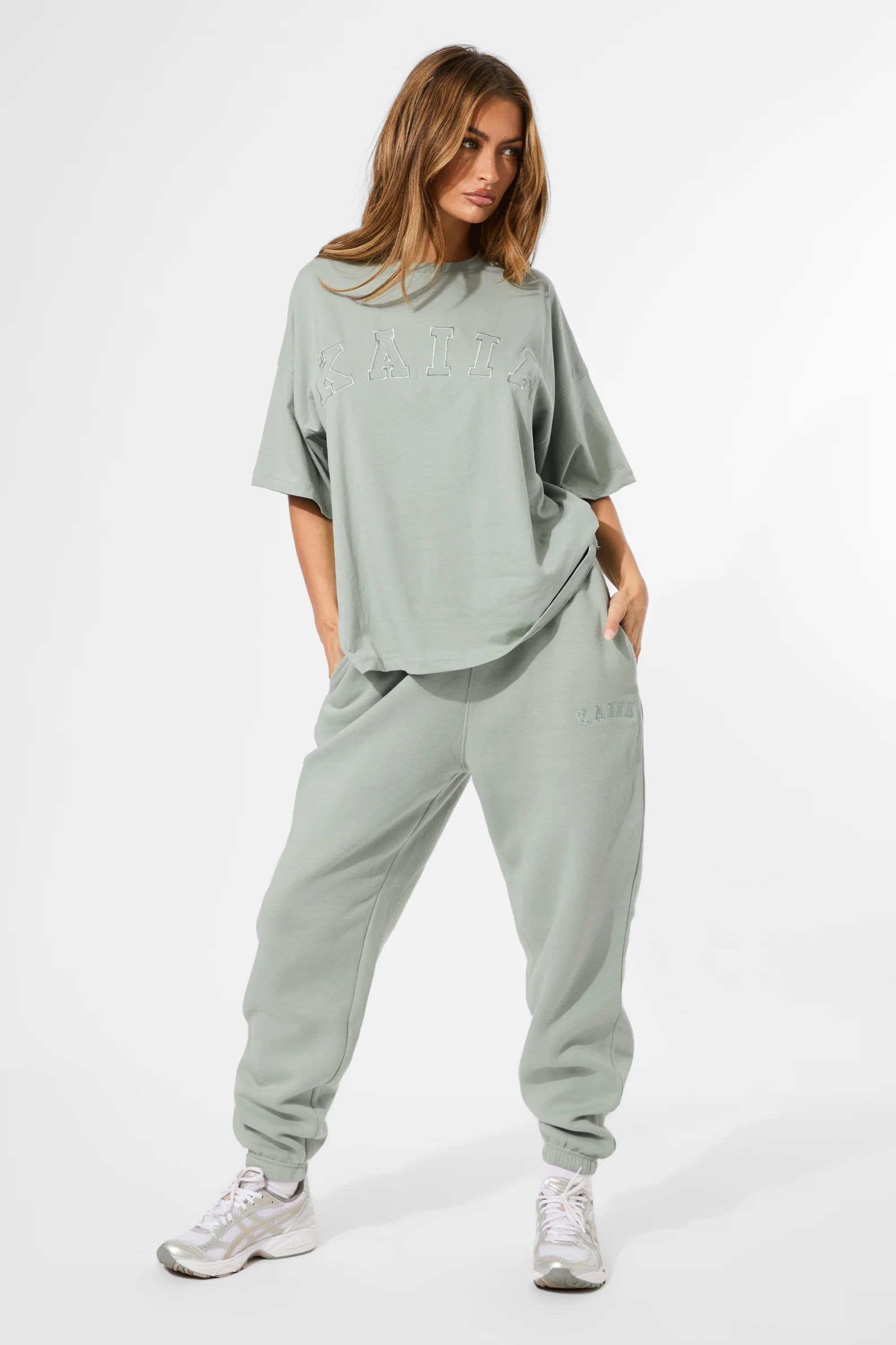 Kaiia Logo Cuffed Joggers Sage Green - Image 9