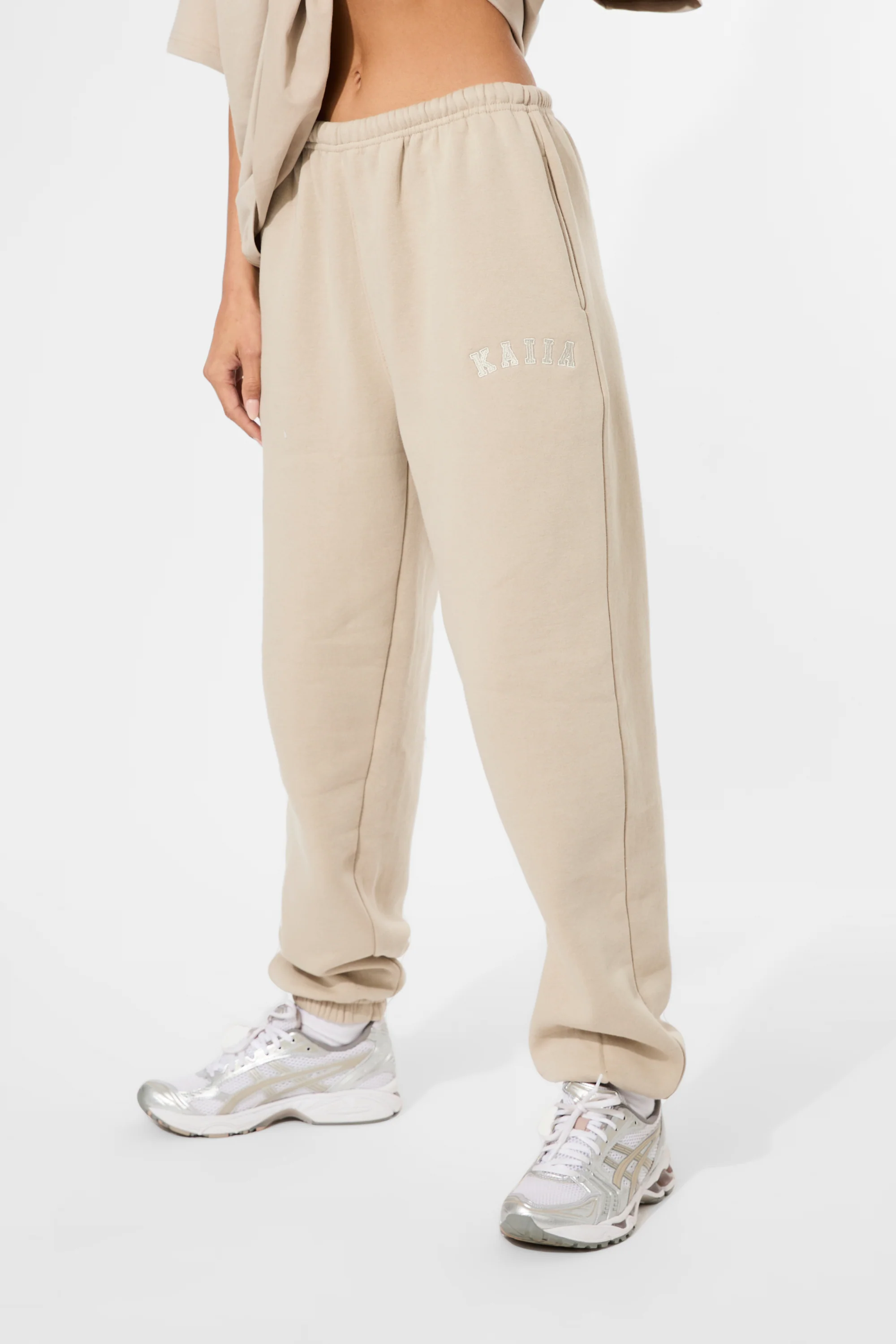 Kaiia Logo Cuffed Joggers Stone - Image 7