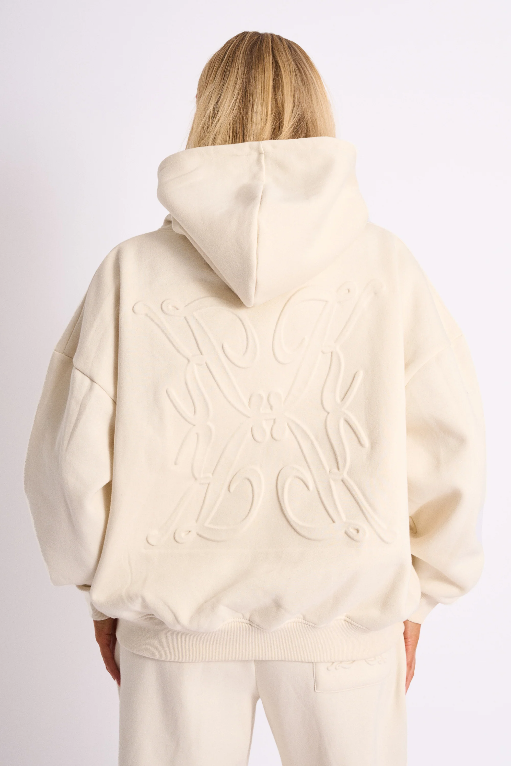 Kaiia Logo Embossed Oversized Hoodie Cream