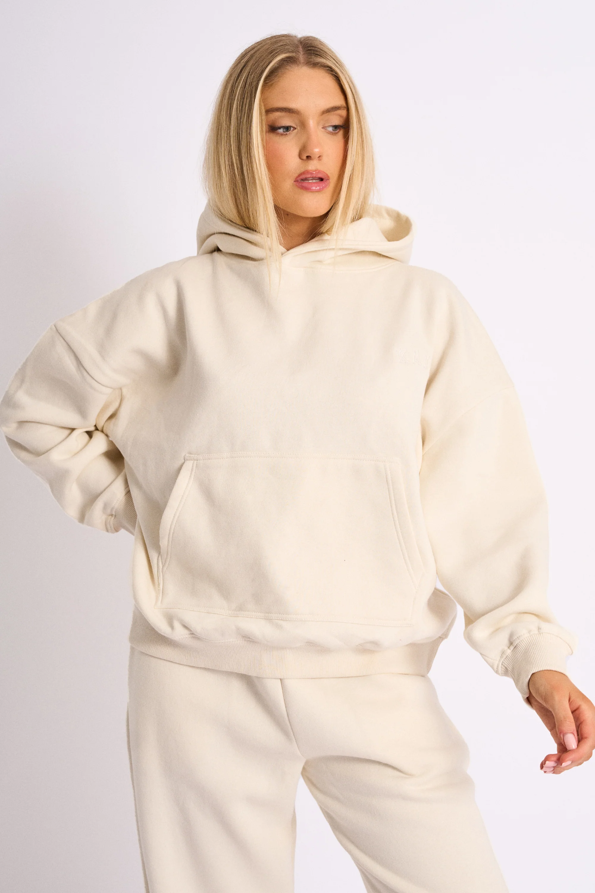 Kaiia Logo Embossed Oversized Hoodie Cream - Image 2
