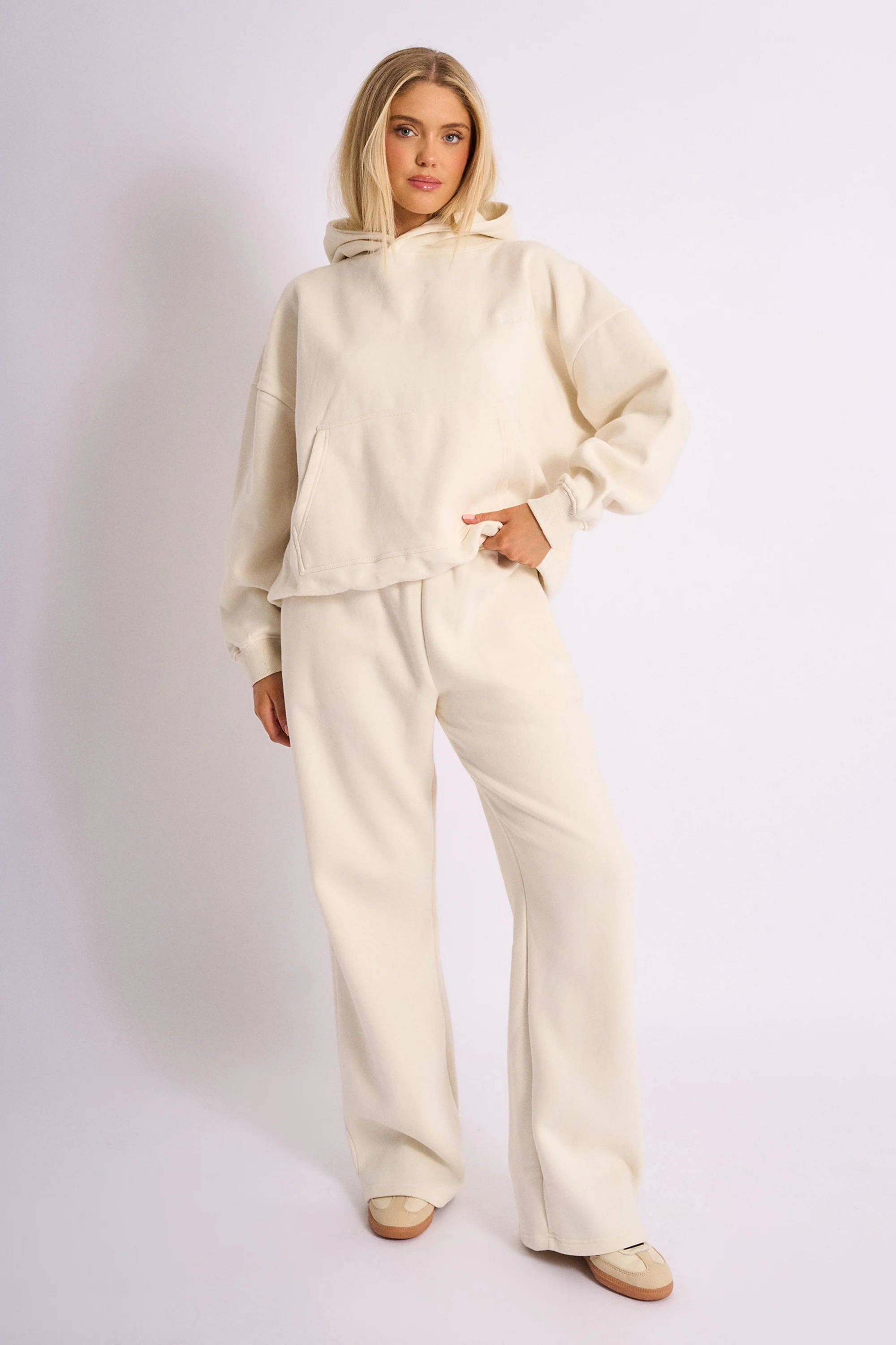 Kaiia Logo Embossed Oversized Hoodie Cream - Image 3
