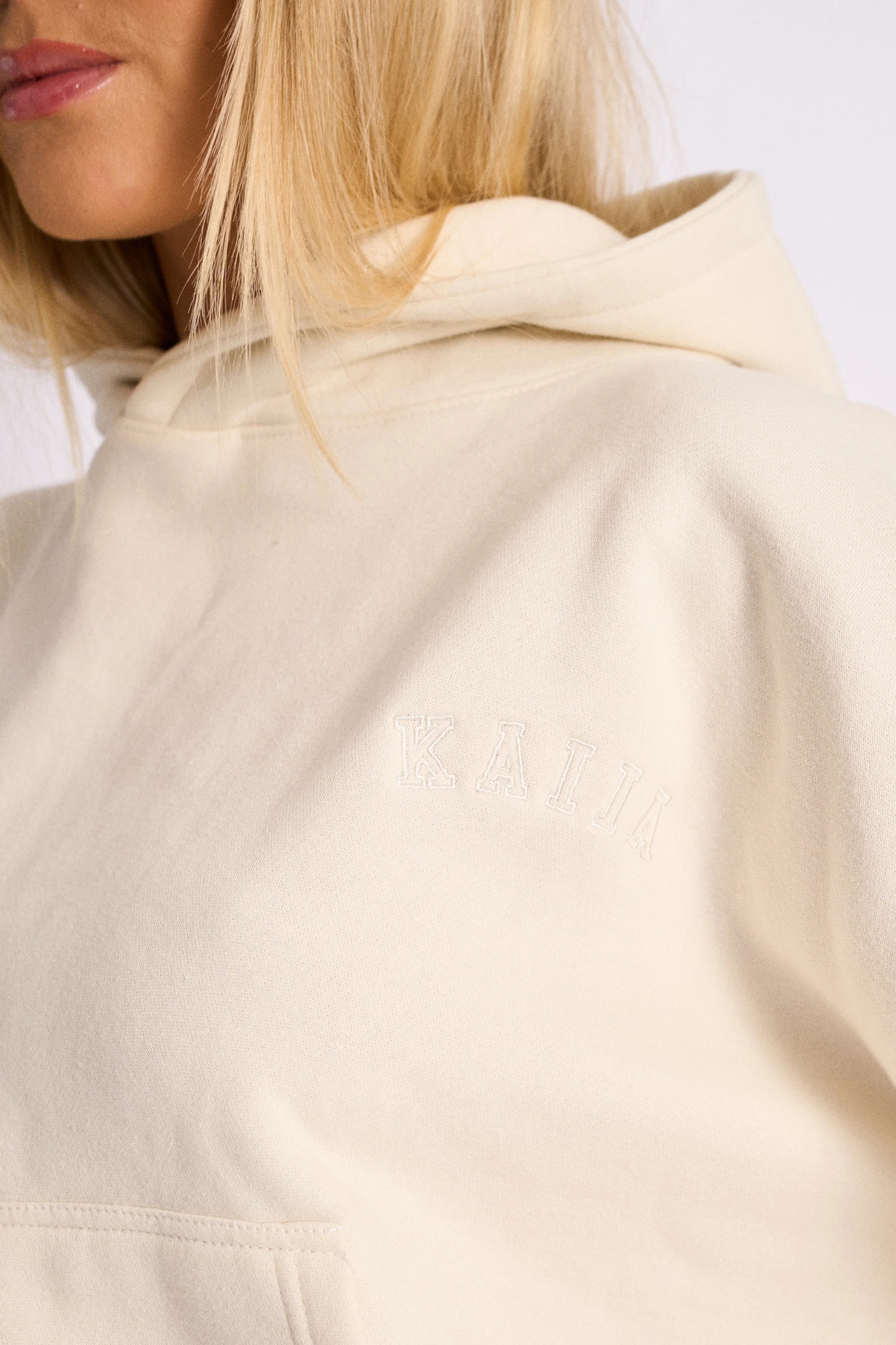 Kaiia Logo Embossed Oversized Hoodie Cream - Image 4