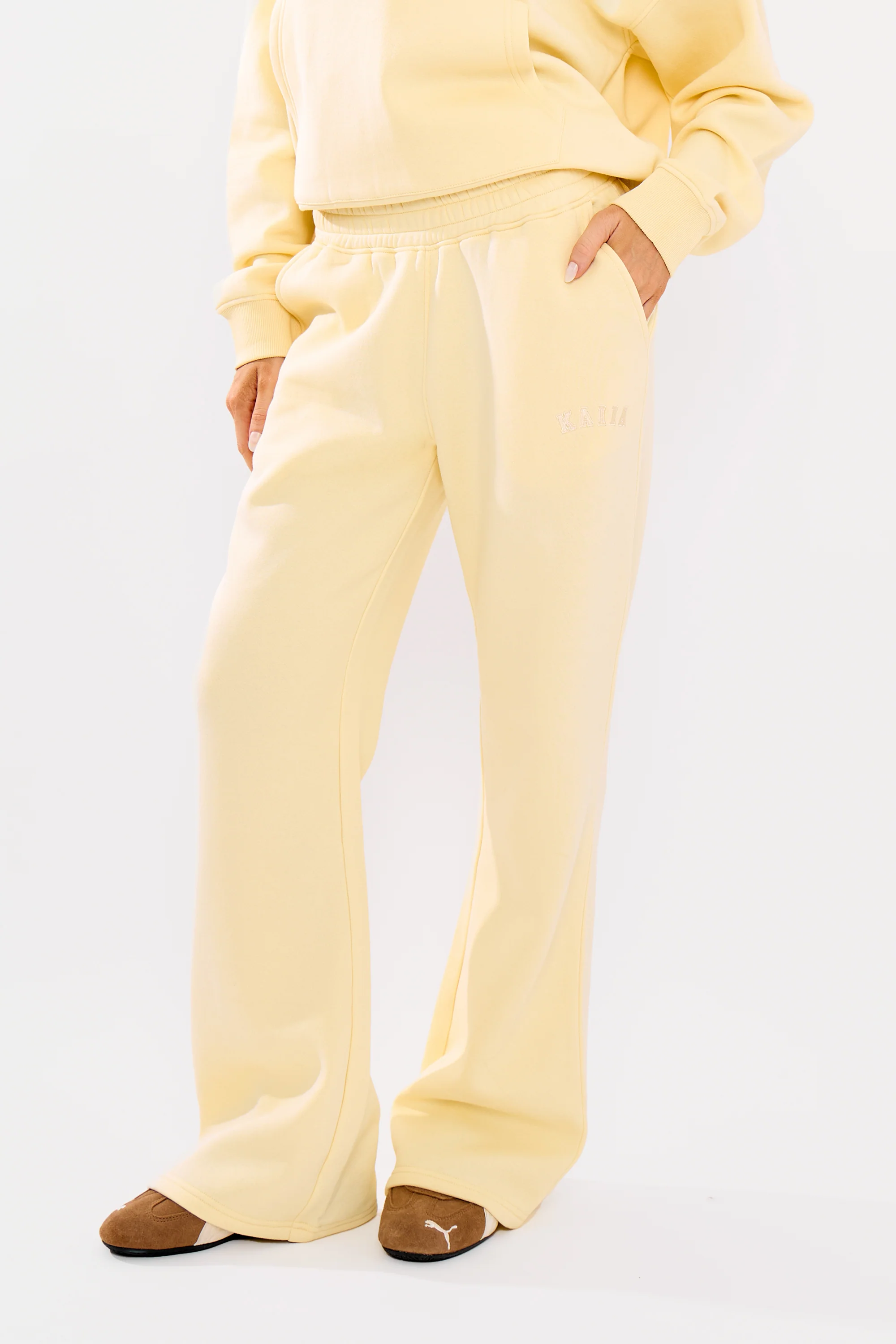Kaiia Logo Flared Wide Leg Joggers Lemon - Image 12