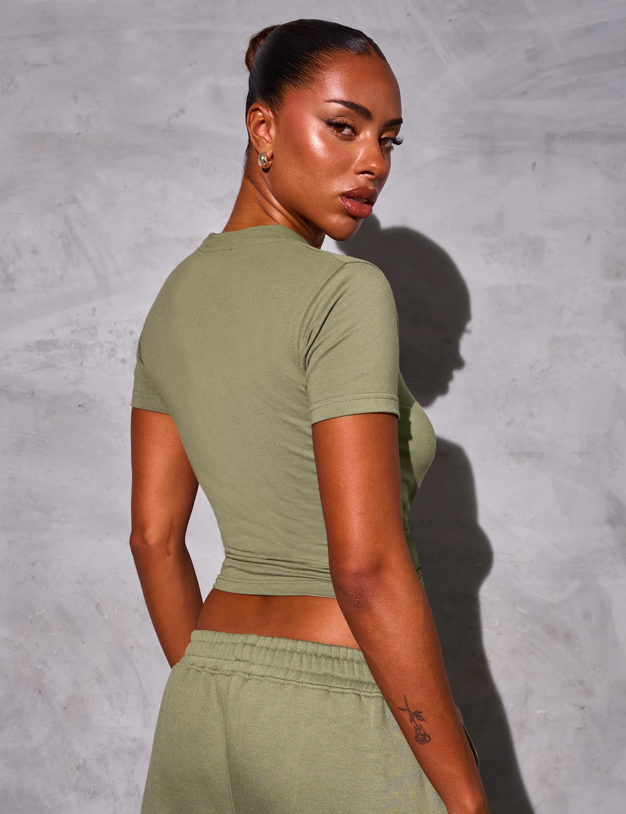 Kaiia Logo Longline Baby Tee Khaki - Image 3