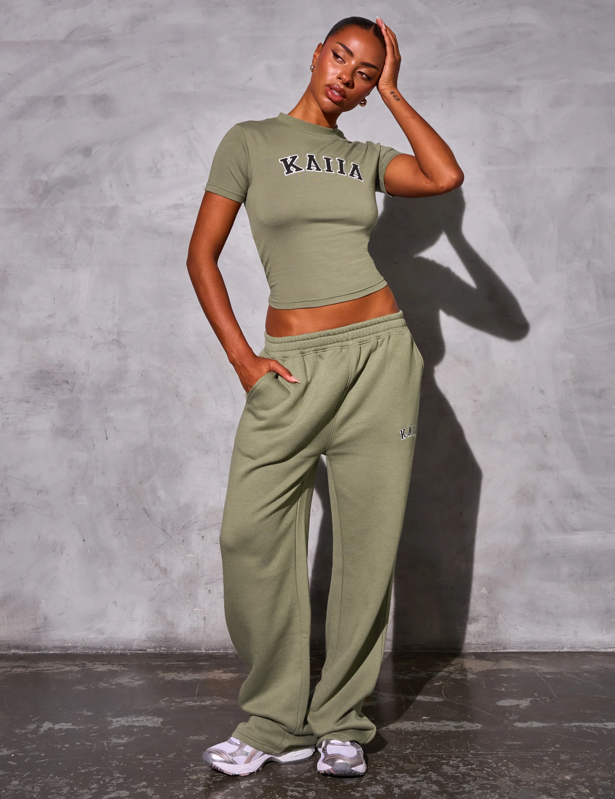 Kaiia Logo Longline Baby Tee Khaki - Image 4