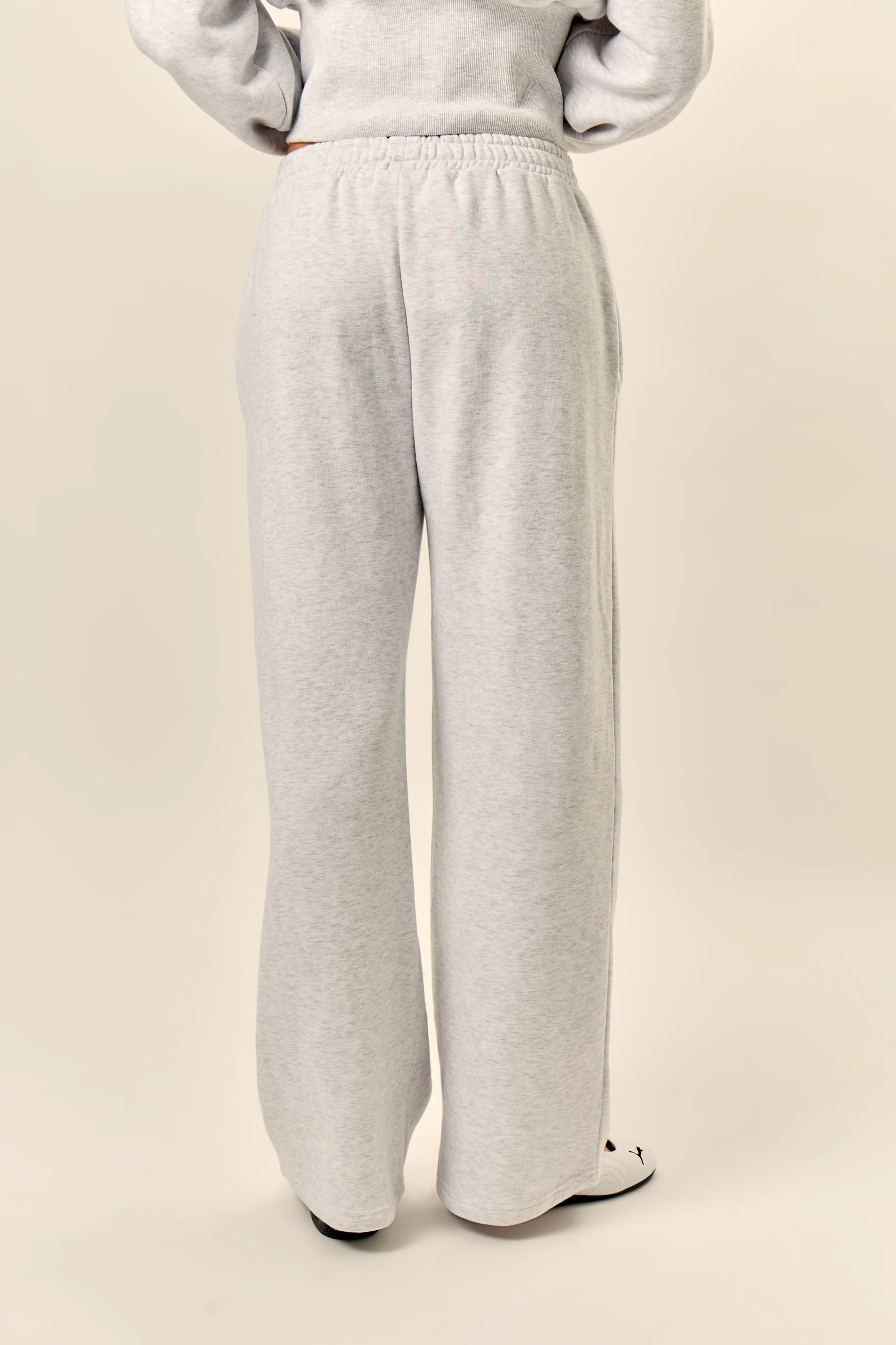 Kaiia Chrome Logo Mid Rise Wide Leg Joggers Light Grey Marl - Image 10