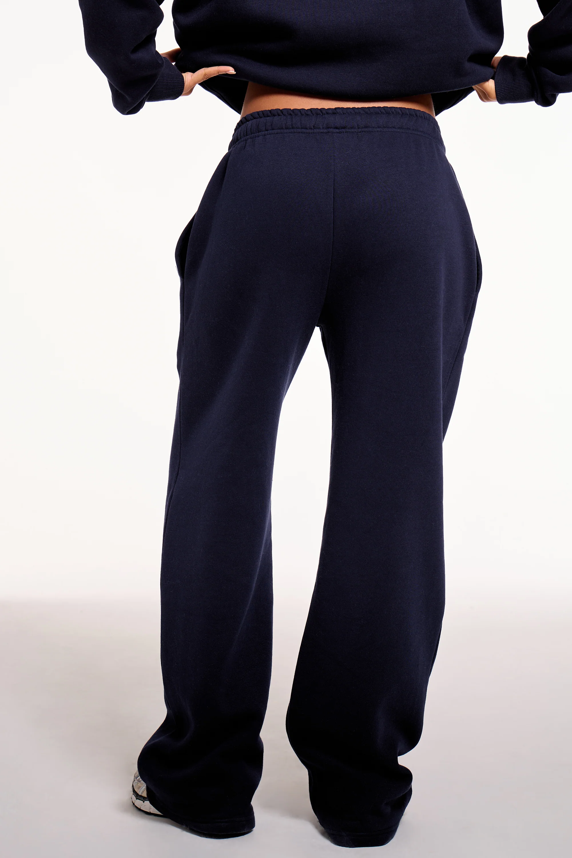 Kaiia Chrome Logo Mid Rise Wide Leg Joggers Navy - Image 4