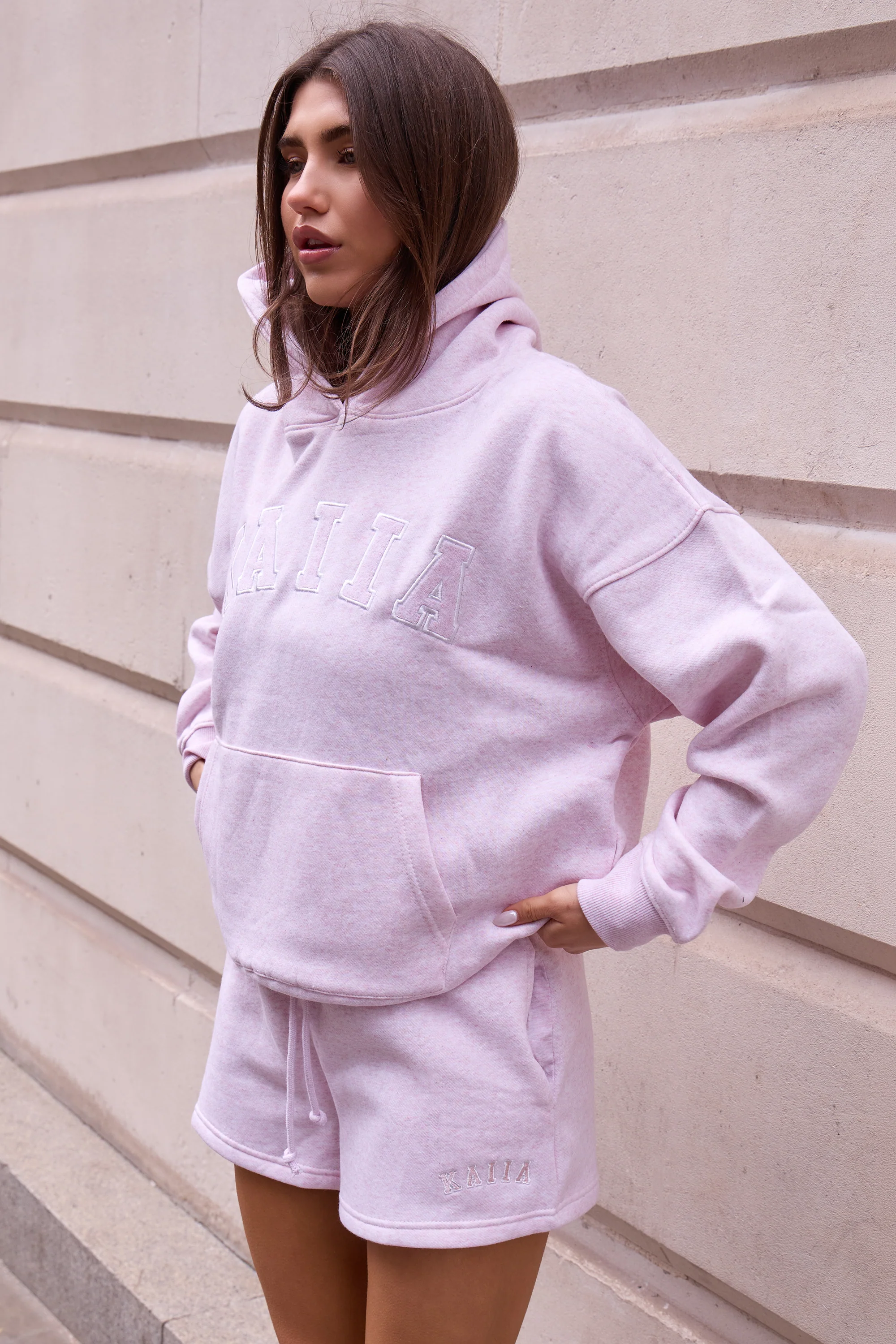 Kaiia Logo Mini Shorts Baby Pink Marl