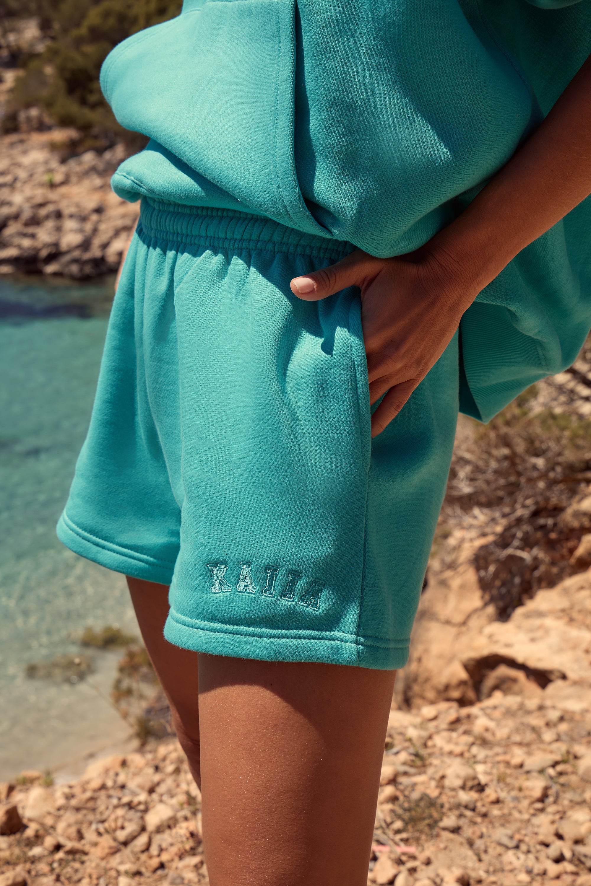 Kaiia Logo Mini Shorts Turquoise - Image 2