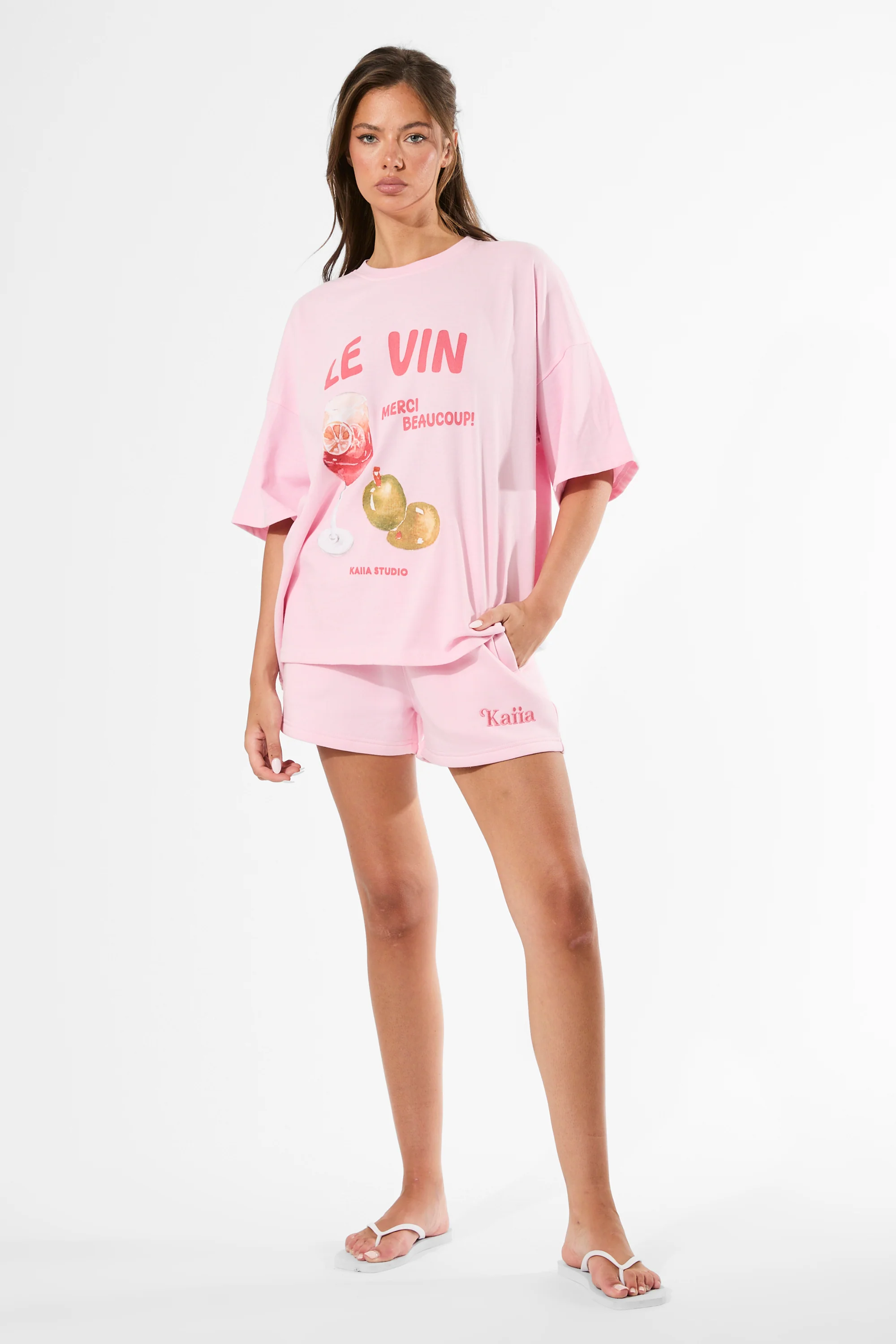 Kaiia Logo Mini Sweat Shorts Baby Pink - Image 5