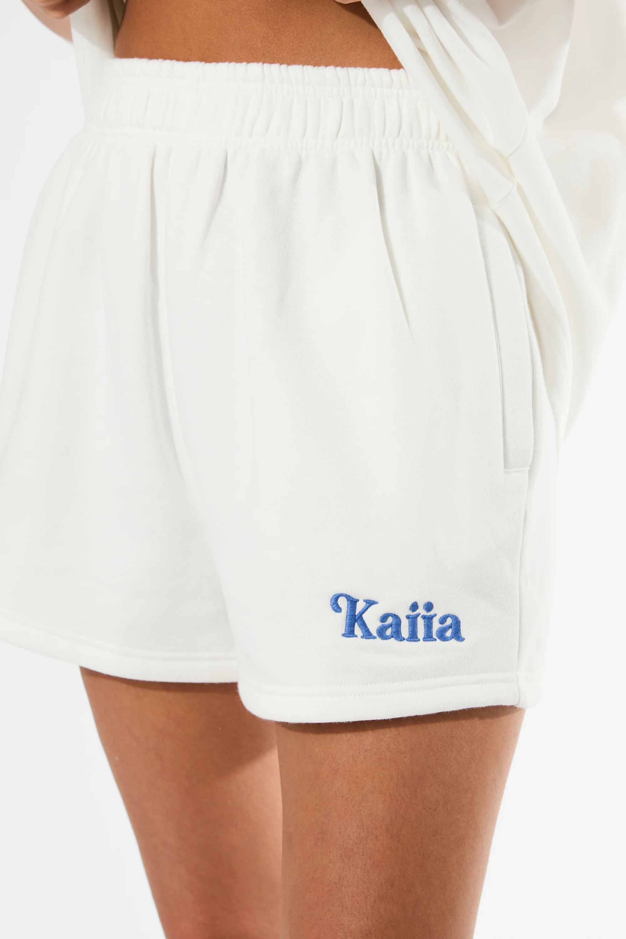 Kaiia Logo Mini Sweat Shorts Cream & Blue - Image 5