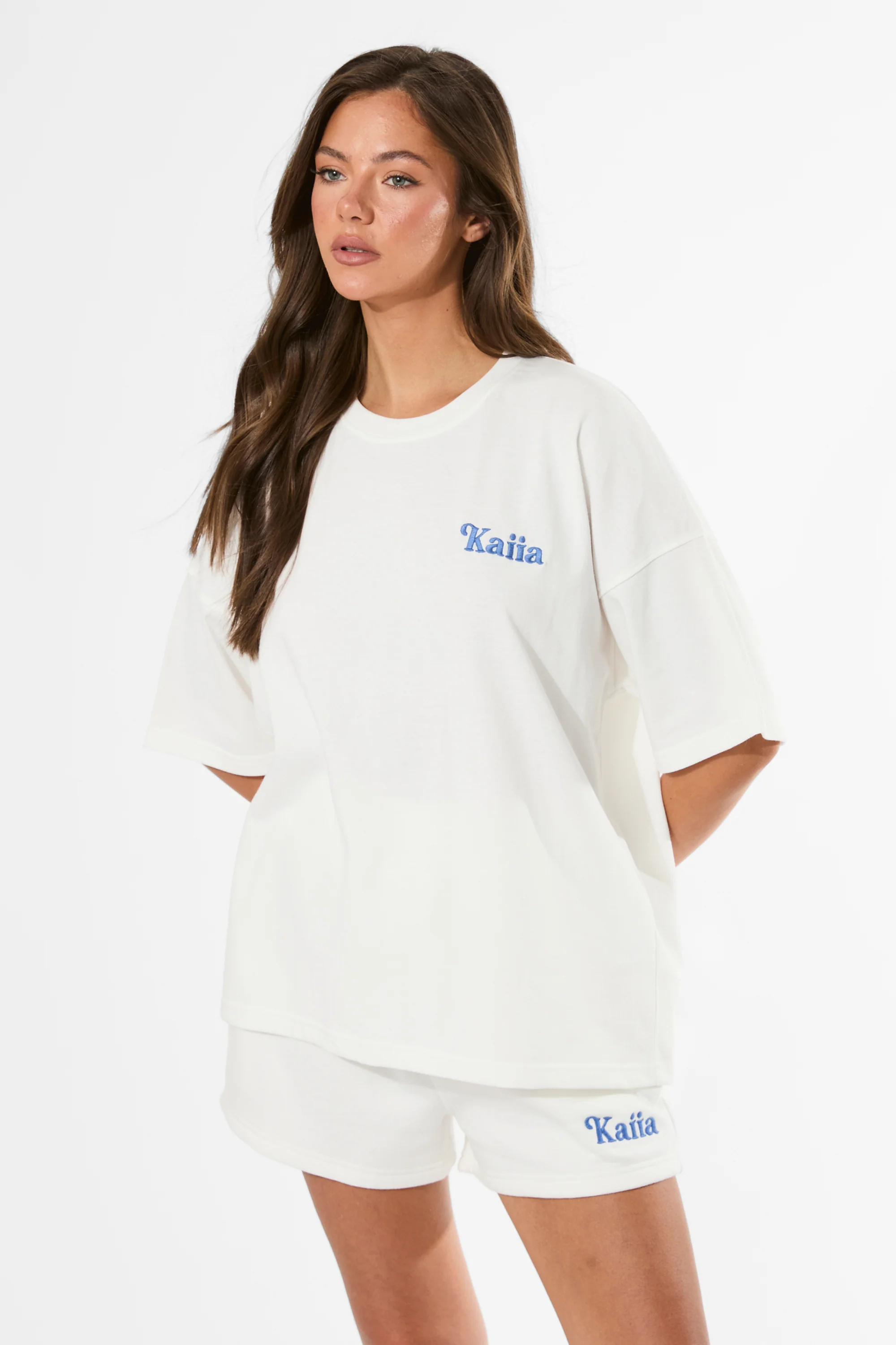 Kaiia Logo Mini Sweat Shorts Cream & Blue - Image 8