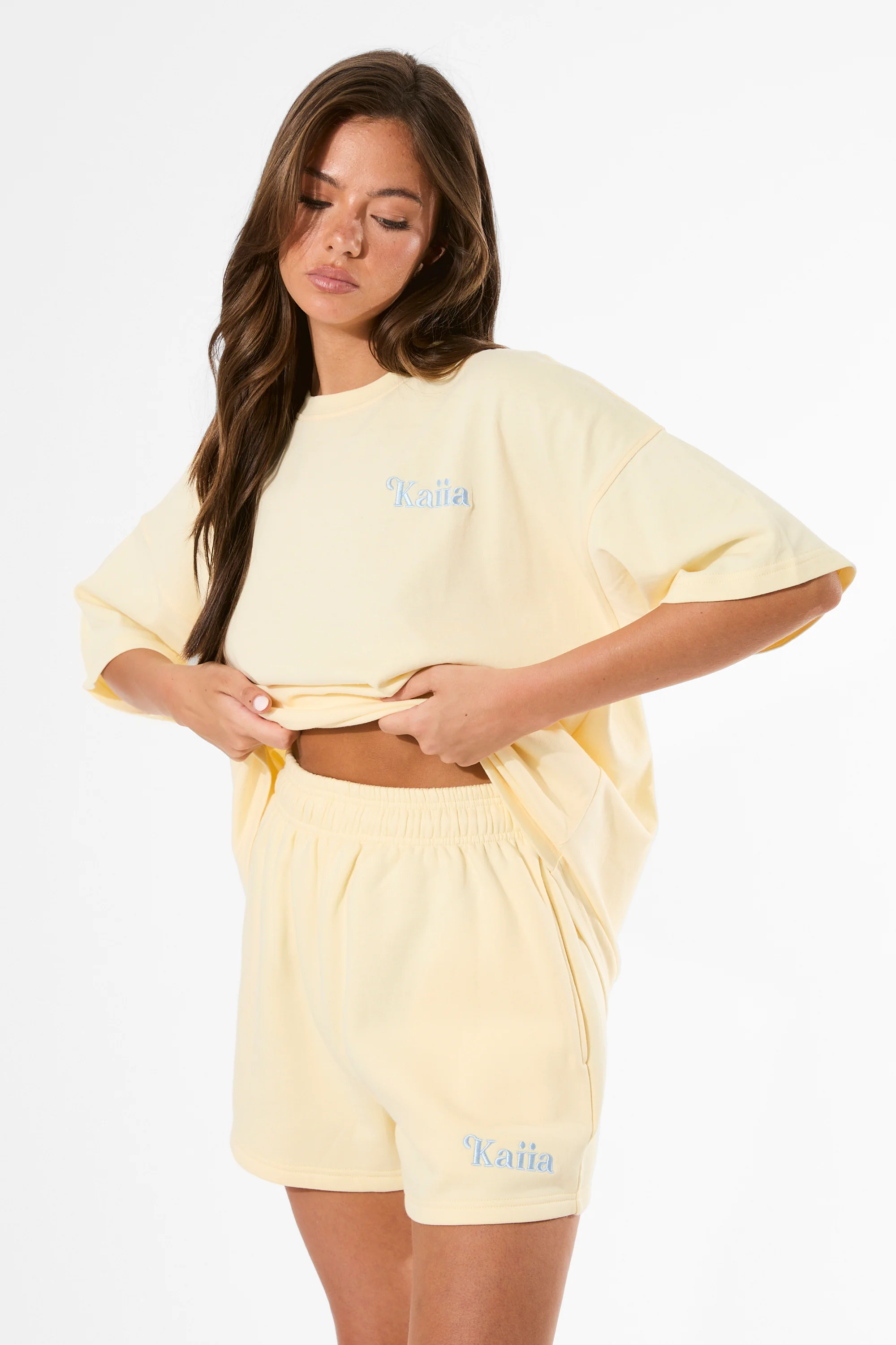 Kaiia Logo Mini Sweat Shorts Lemon - Image 5