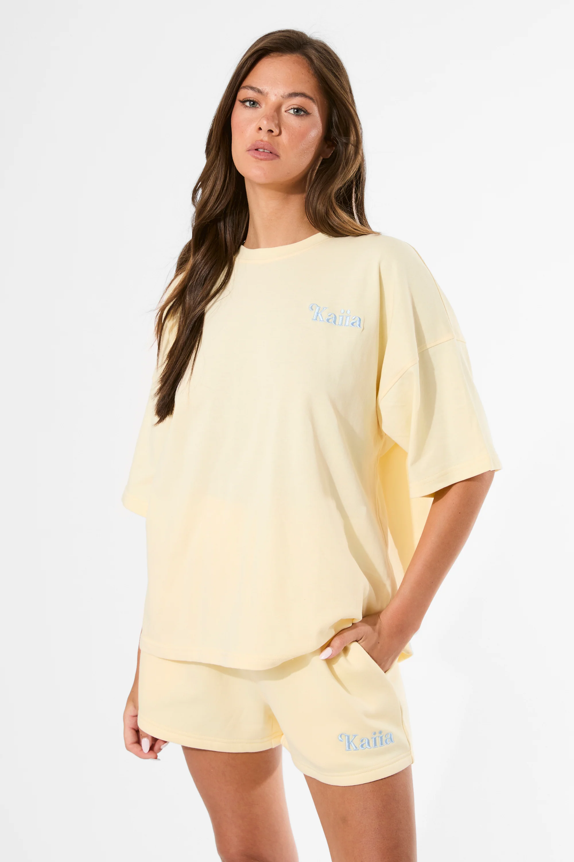 Kaiia Logo Mini Sweat Shorts Lemon - Image 7