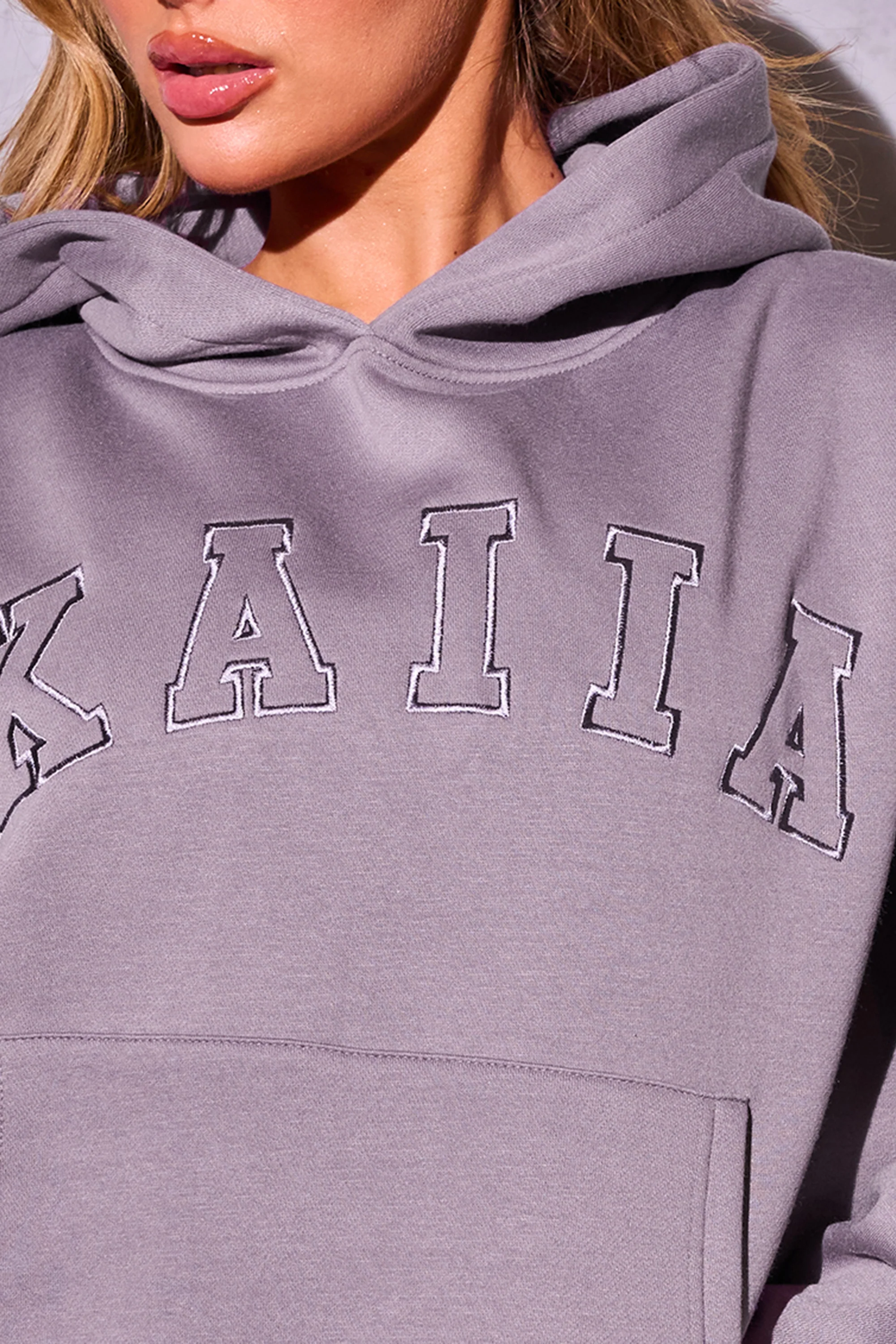 Kaiia Slogan Logo Oversized Hoodie Mauve - Image 4