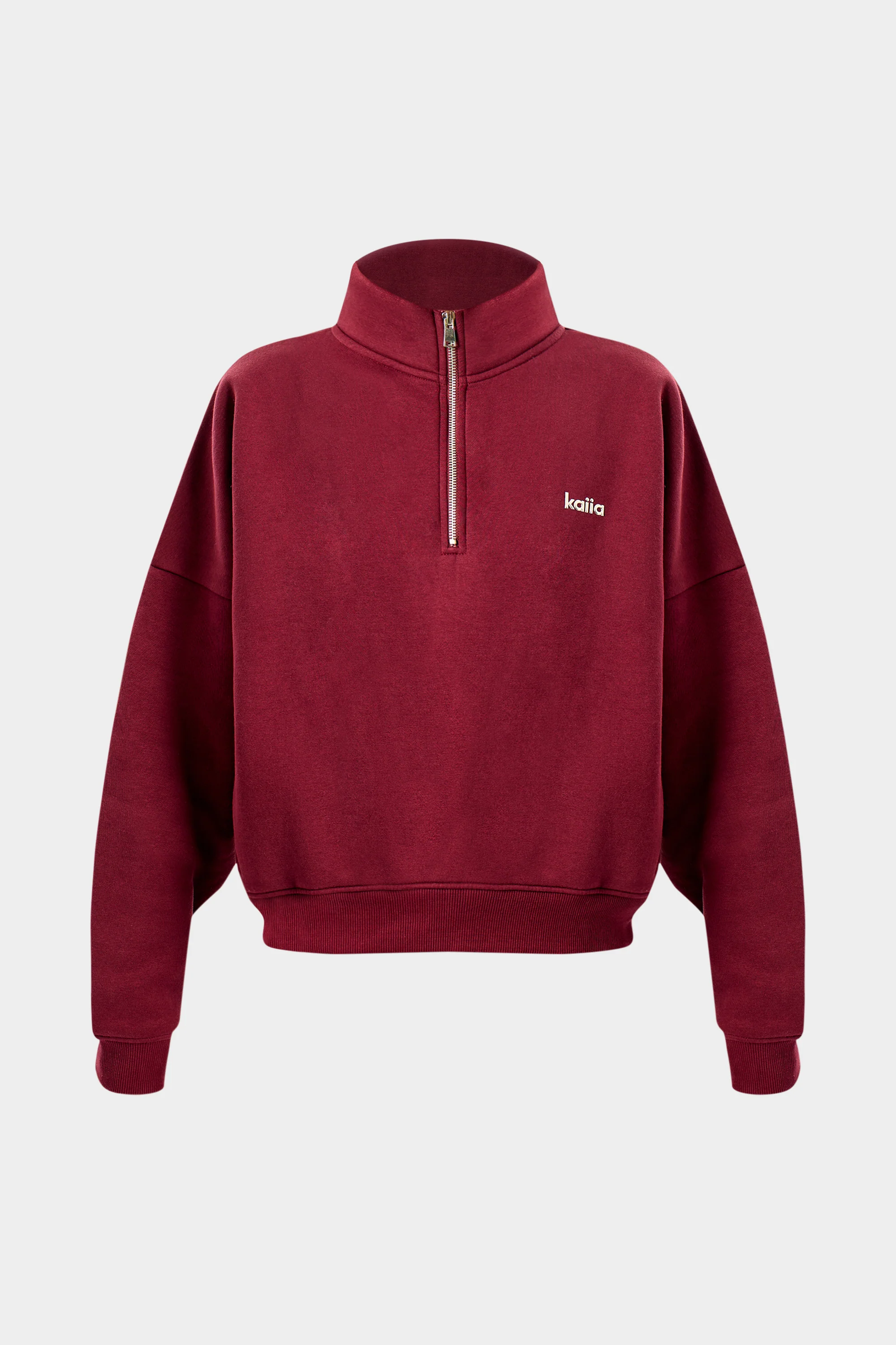 Kaiia Chrome Logo Oversized Quarter Zip Sweatshirt Burgundy - Image 5