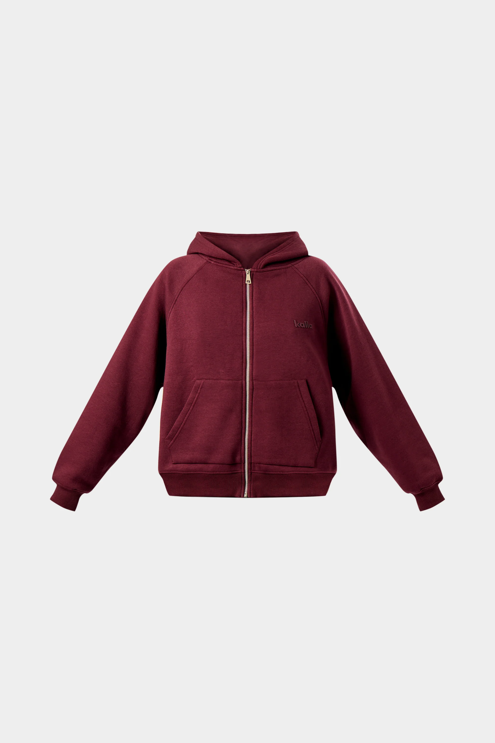 Kaiia Logo Oversized Zip Through Hoodie Dark Cherry - Image 6