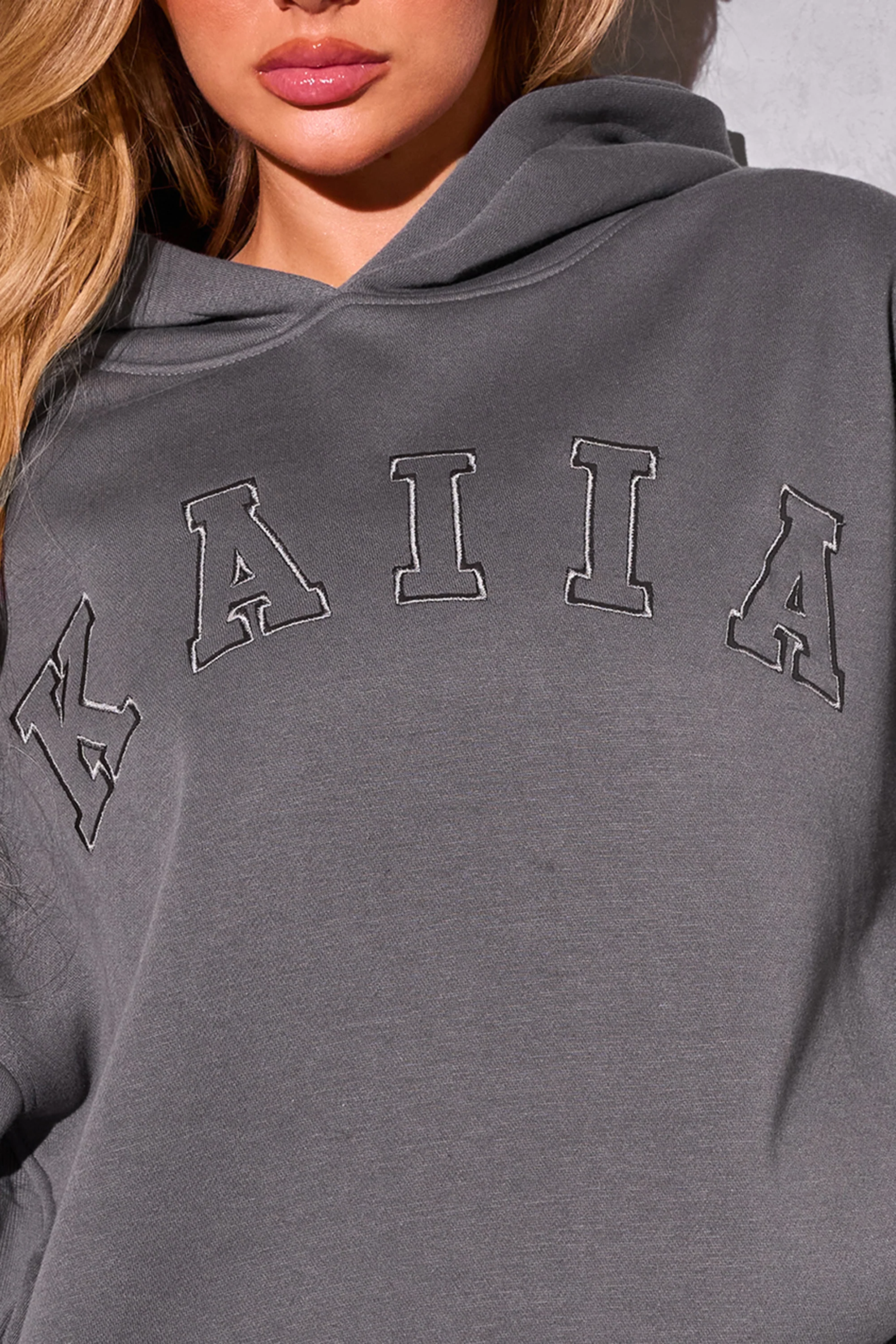 Kaiia Logo Rib Panel Hoodie Slate Grey - Image 4