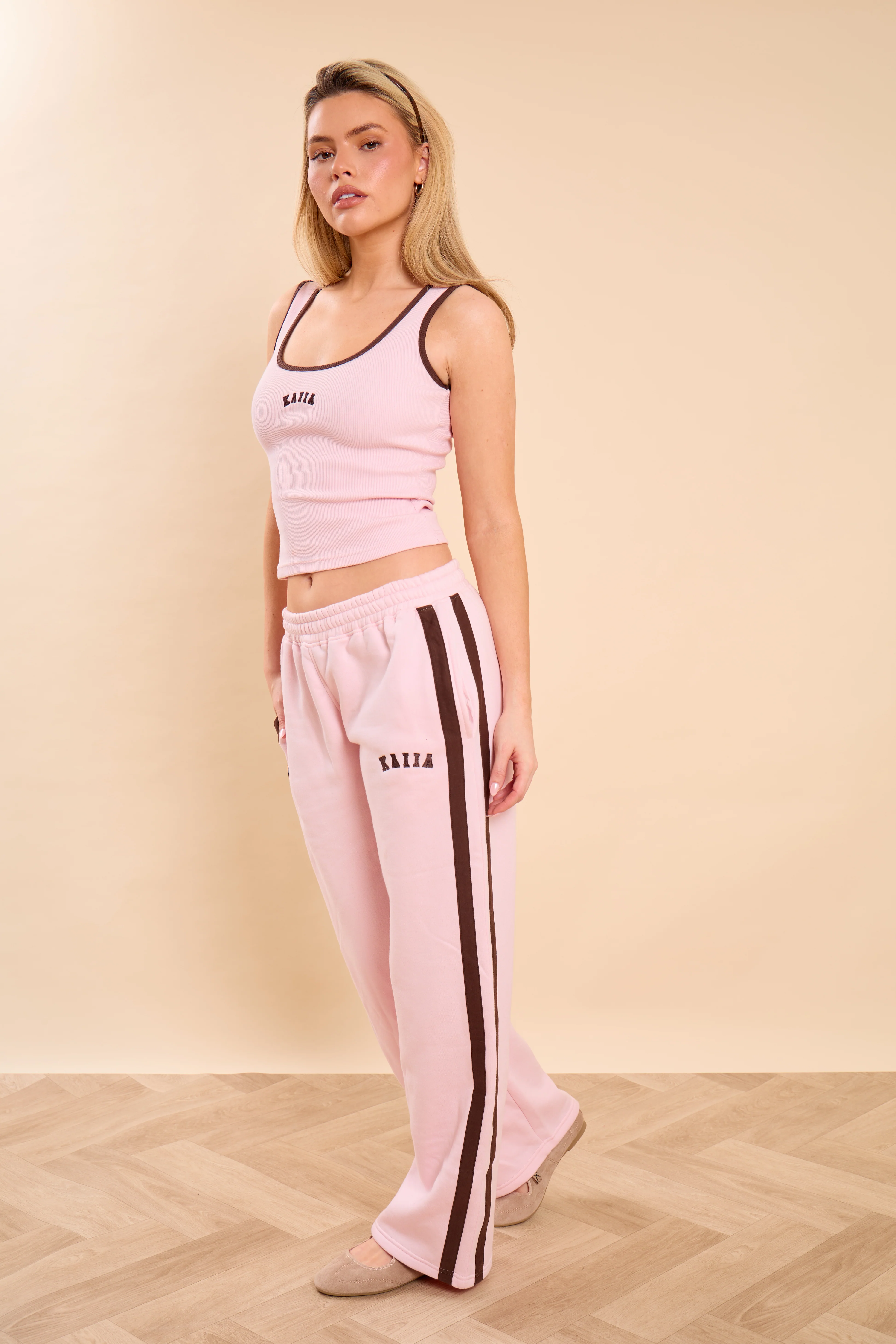 Kaiia Logo Rib Vest Top Pink Sugar & Espresso - Image 4