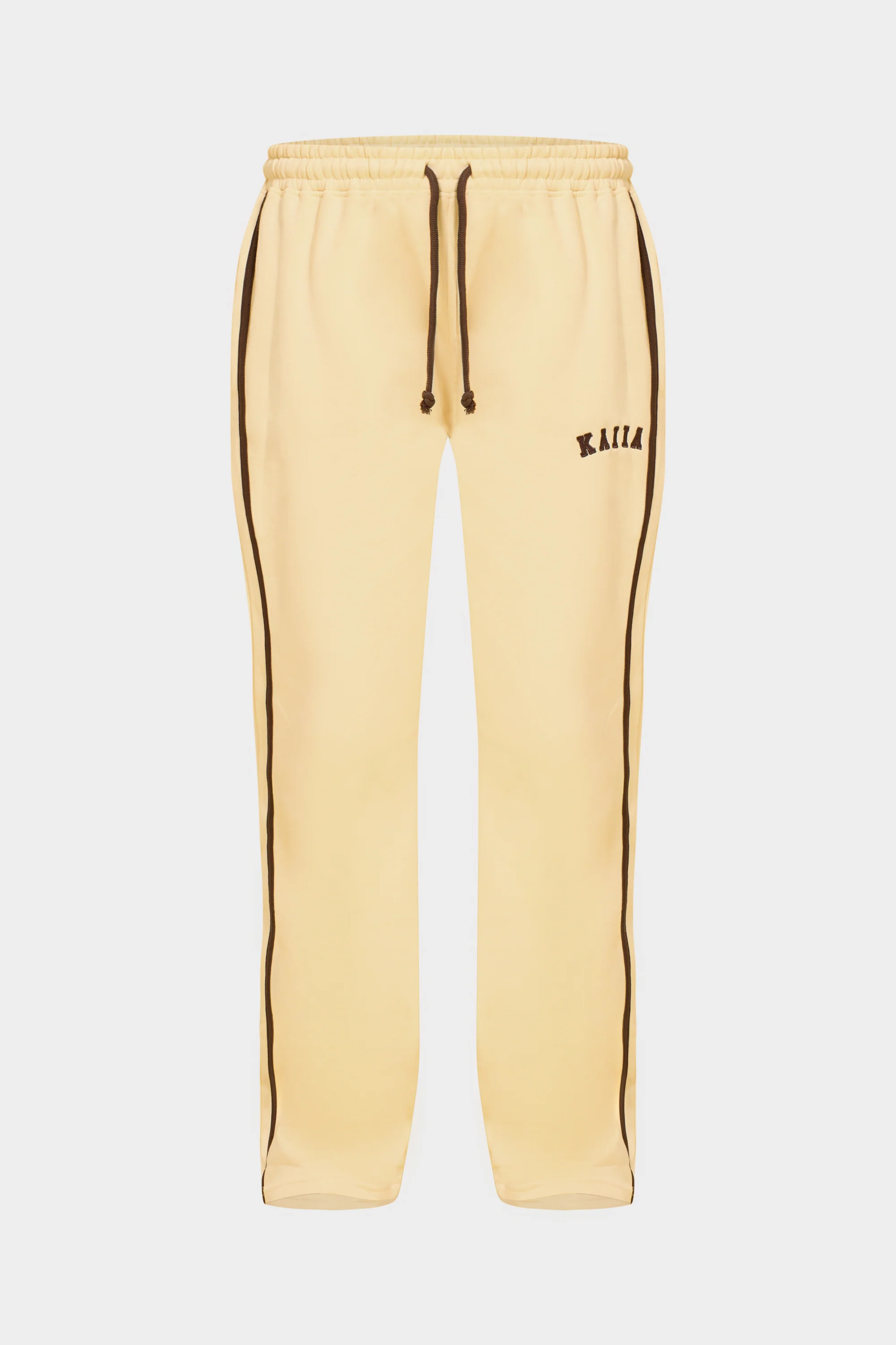 Kaiia Logo Side Stripe Wide Leg Joggers Butter Yellow & Brown - Image 5