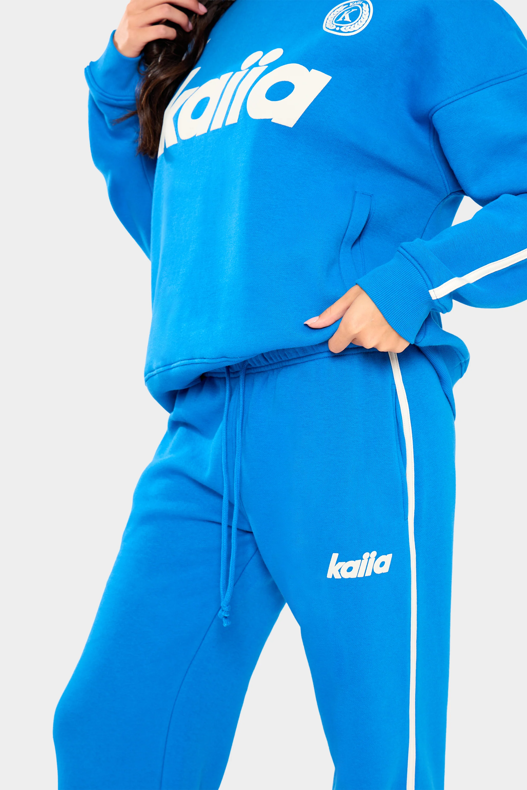 Kaiia Logo Side Stripe Wide Leg Joggers Cobalt Blue - Image 3