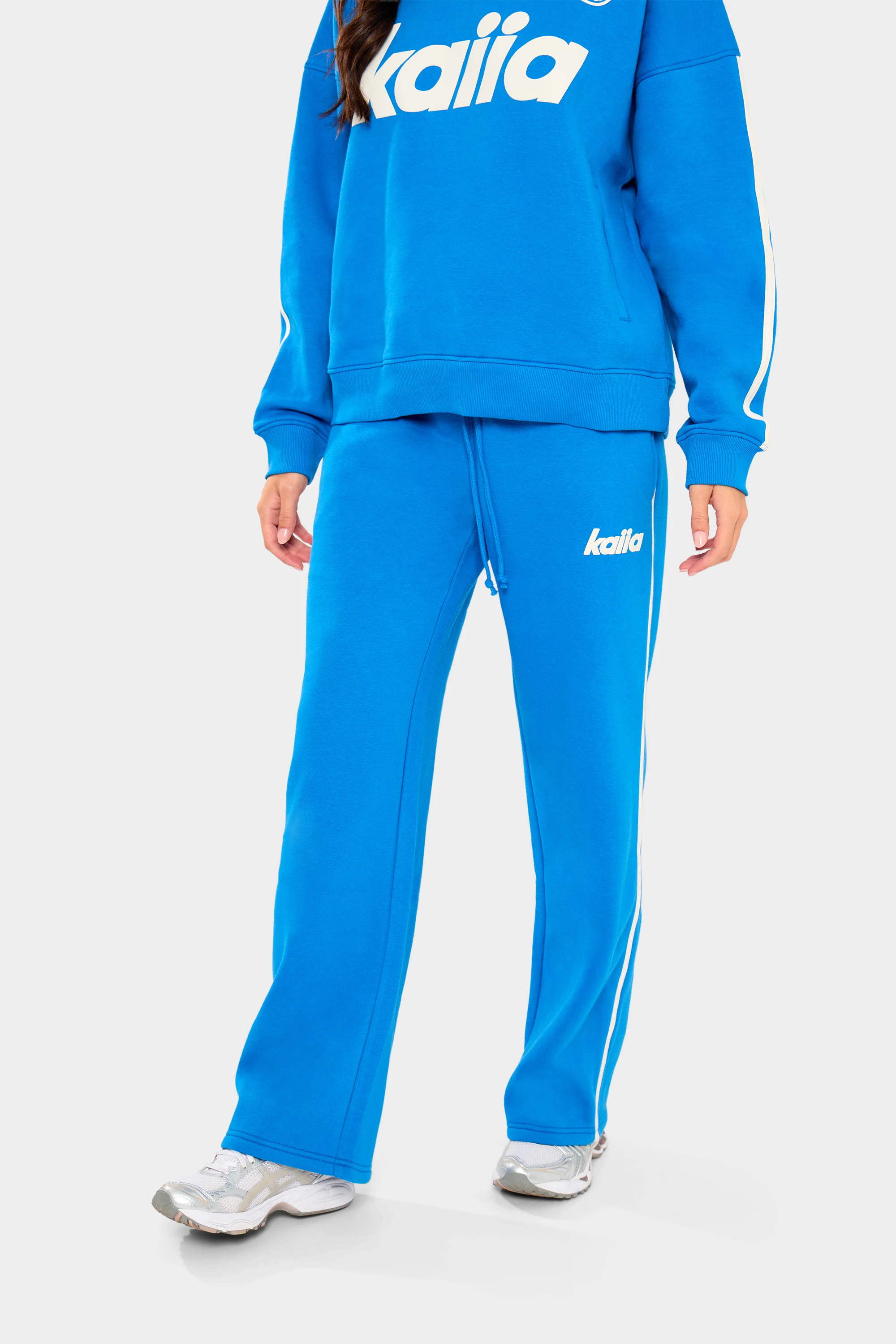 Kaiia Logo Side Stripe Wide Leg Joggers Cobalt Blue - Image 4