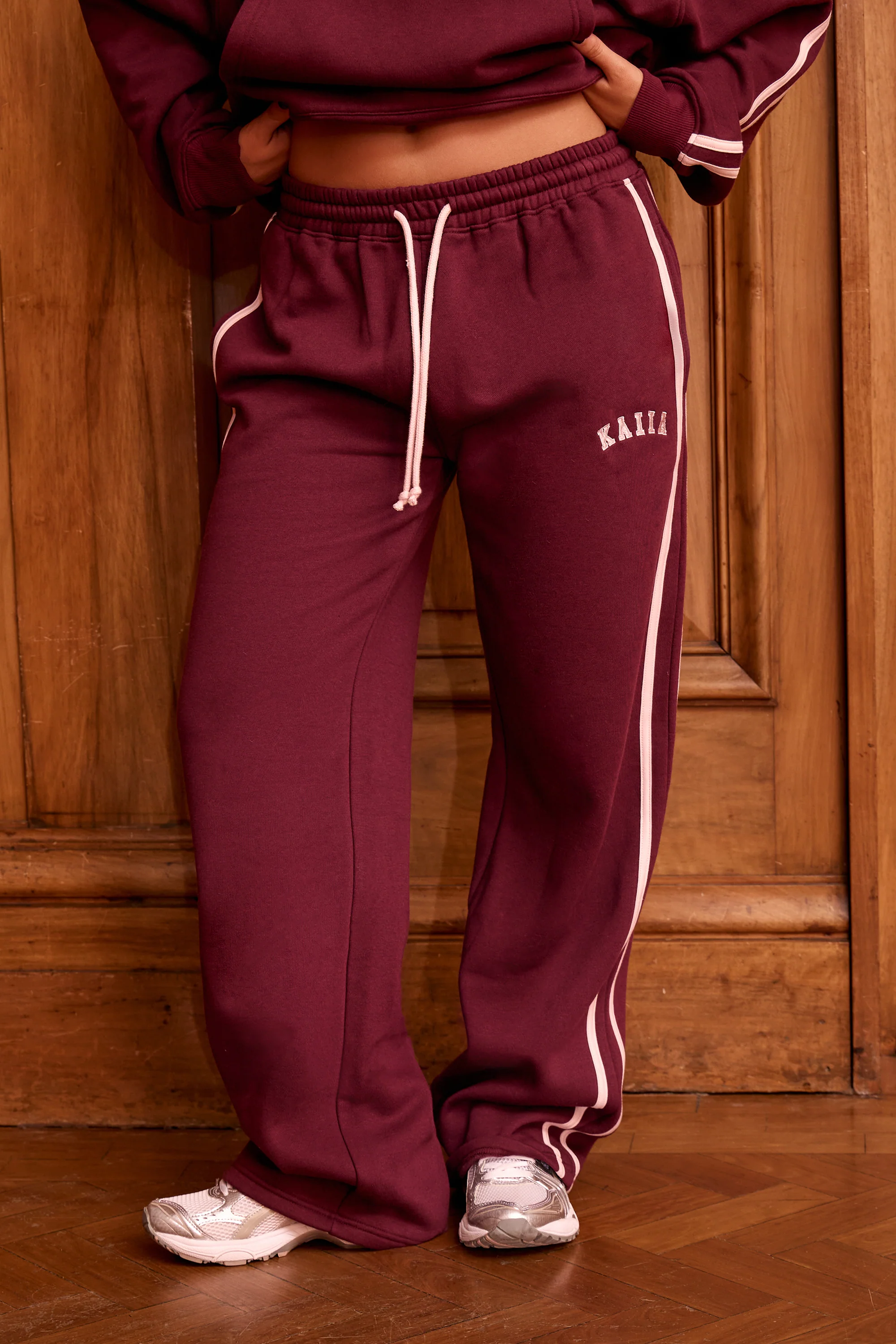 Kaiia Logo Side Stripe Wide Leg Joggers Dark Cherry & Pink - Image 8
