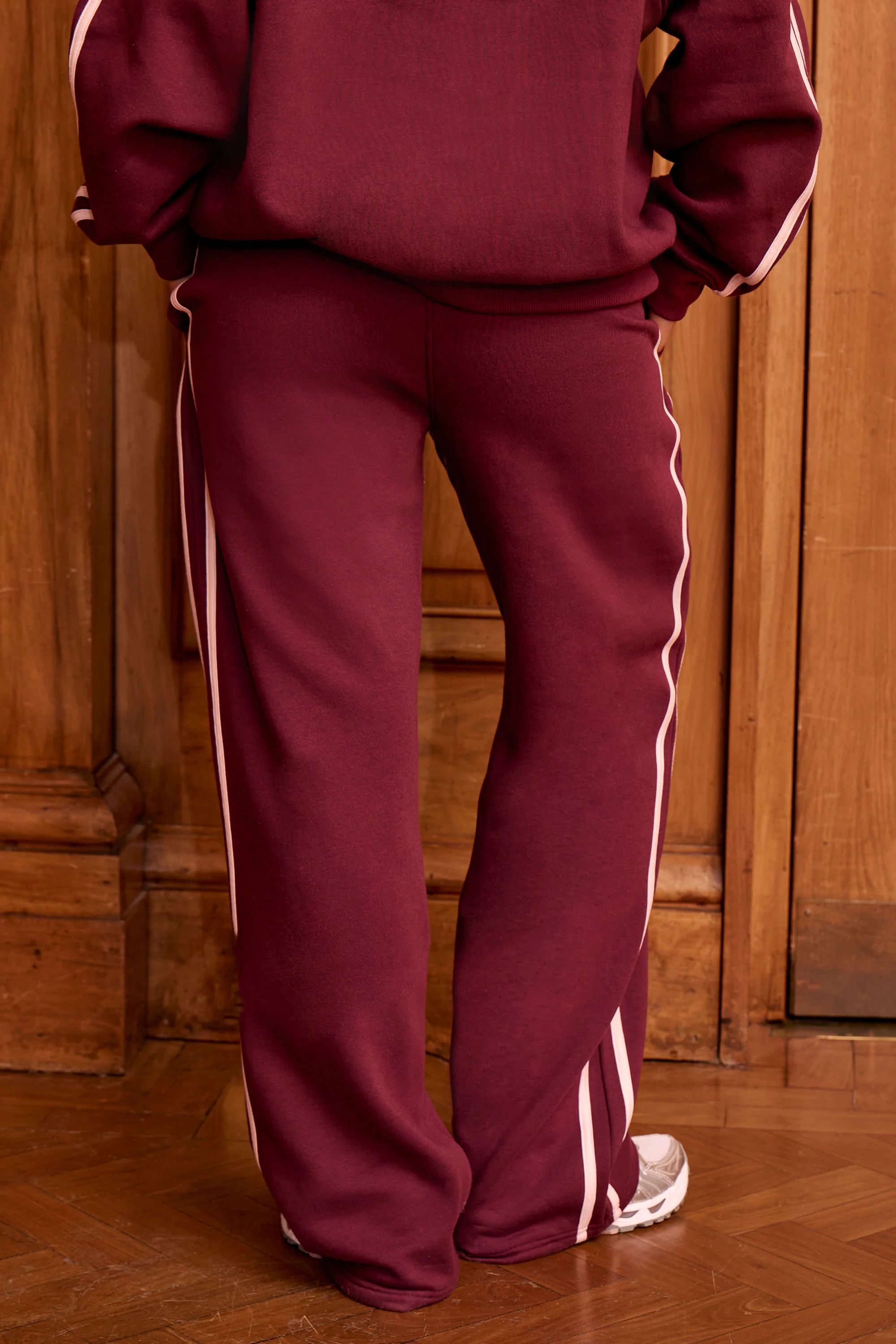 Kaiia Logo Side Stripe Wide Leg Joggers Dark Cherry & Pink - Image 9
