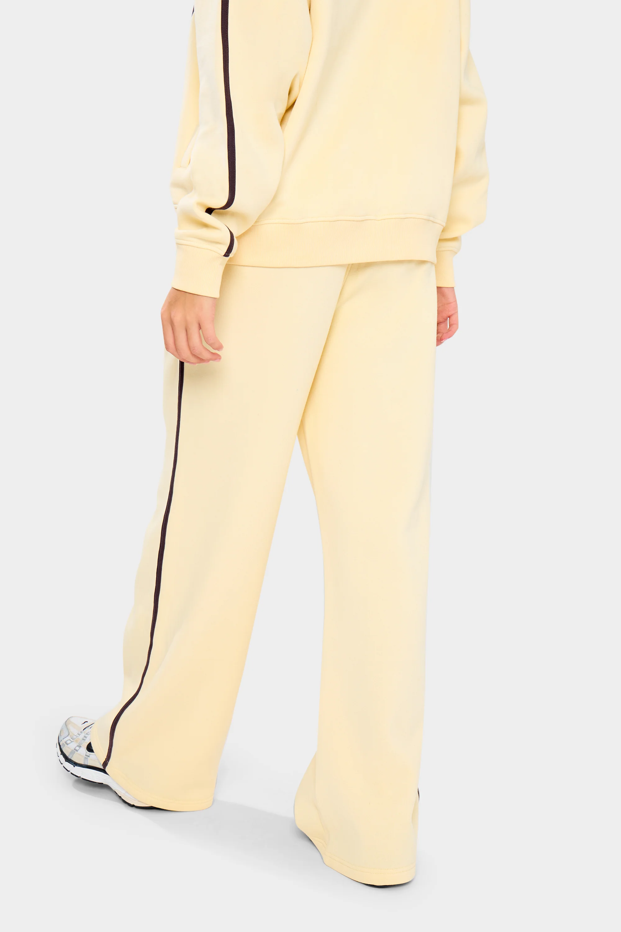 Kaiia Logo Side Stripe Wide Leg Joggers Lemon & Brown - Image 4