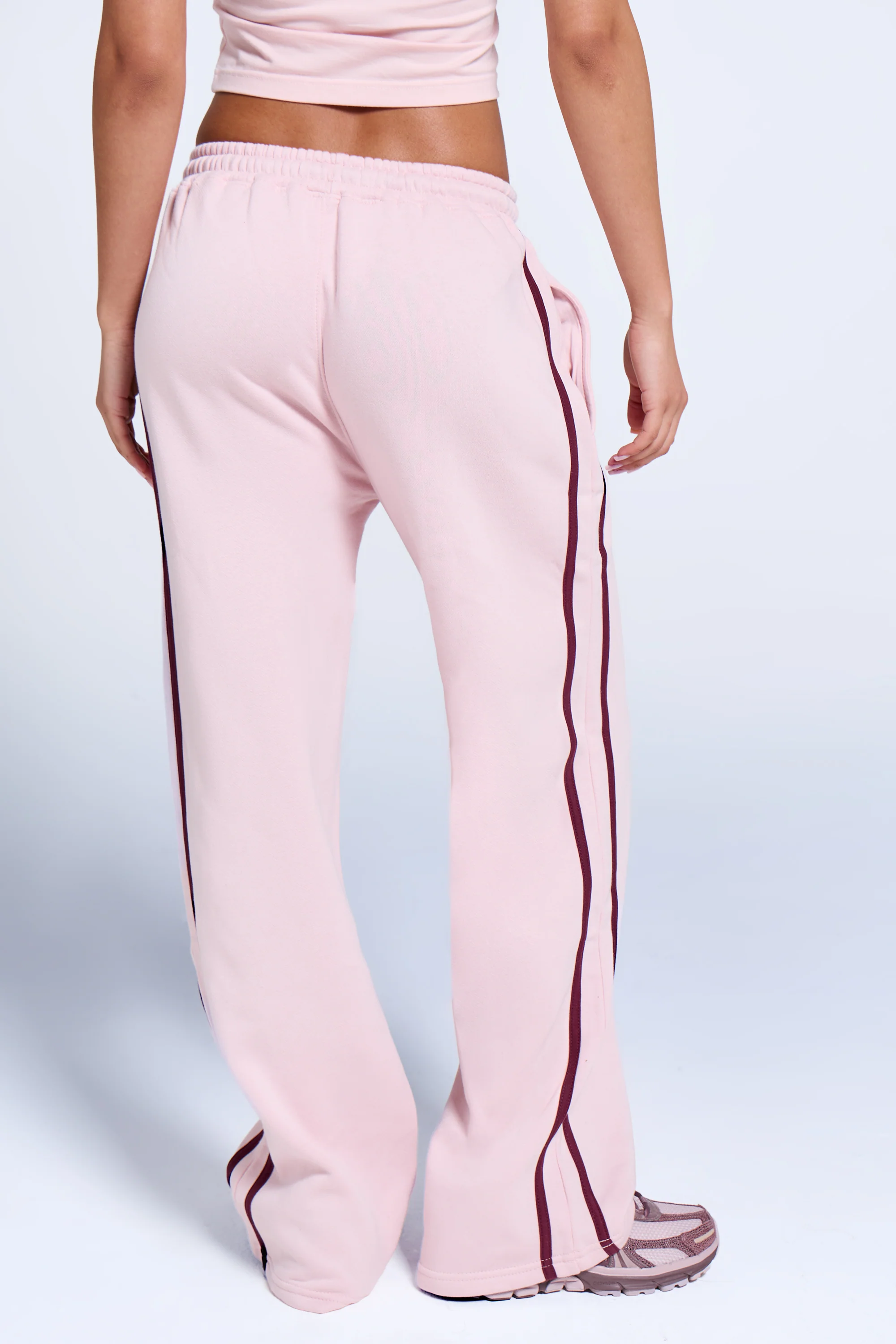 Kaiia Logo Side Stripe Wide Leg Joggers Pink Chai & Burgundy - Image 4