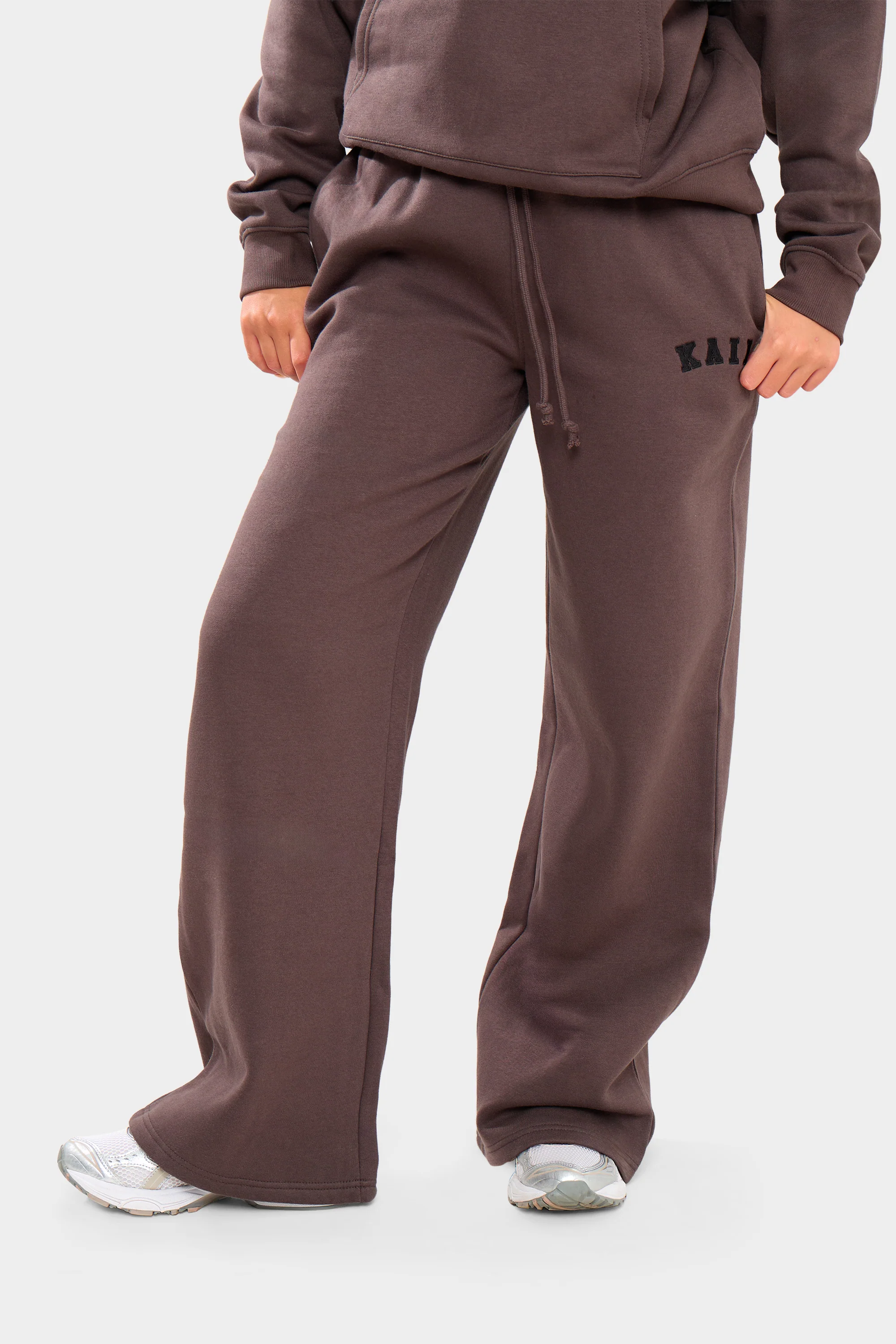 Kaiia Logo Wide Leg Joggers Chocolate - Image 3