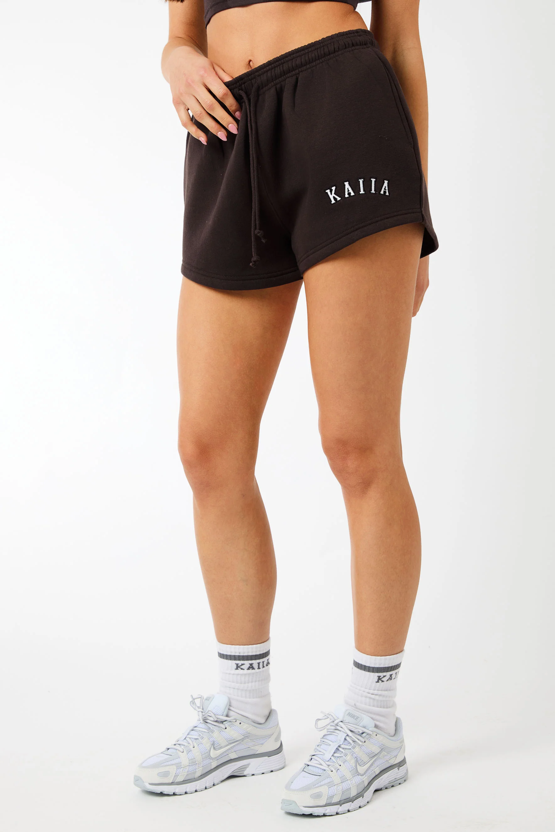 Kaiia Logo Mini Sweat Shorts Brown - Image 2