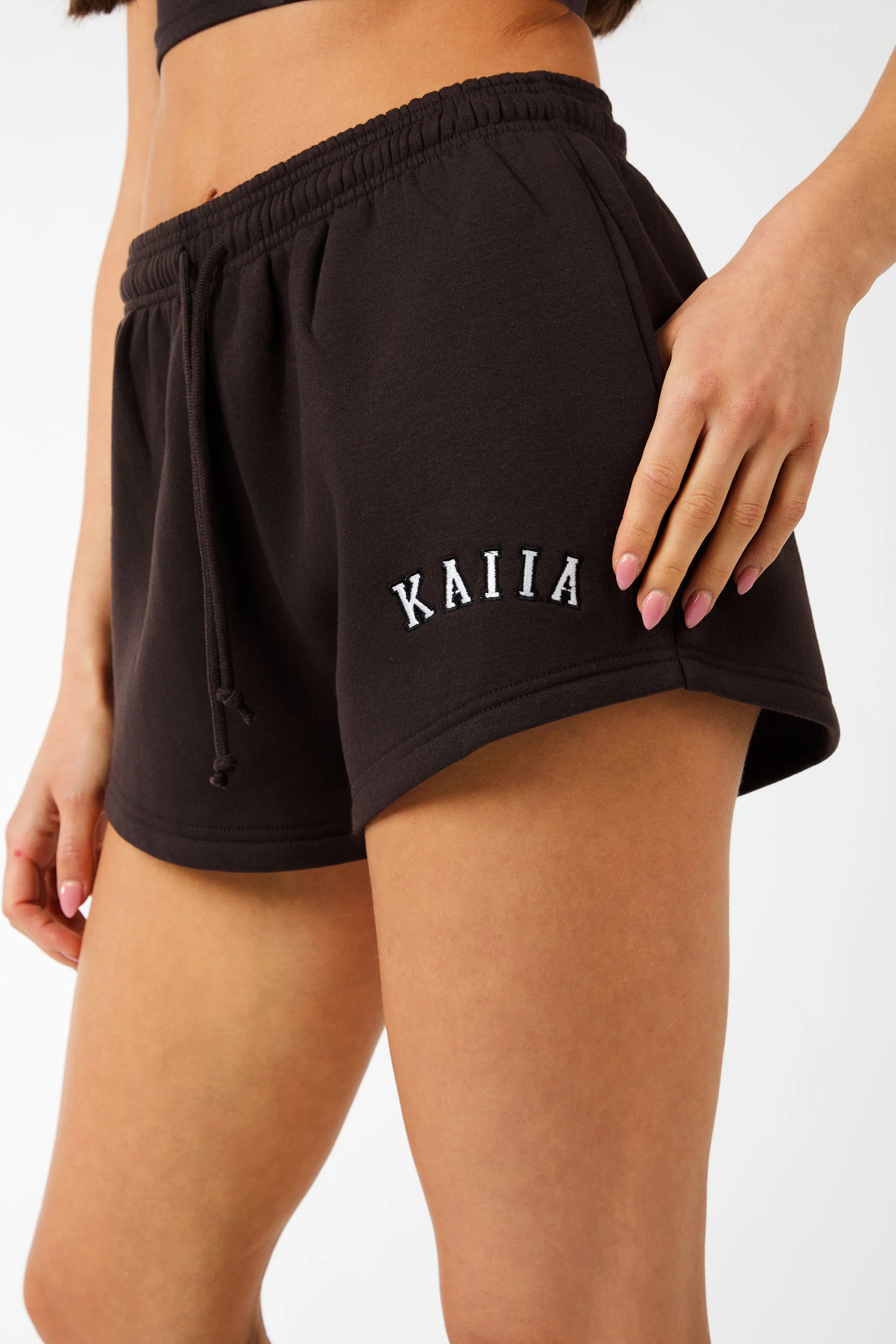 Kaiia Logo Mini Sweat Shorts Brown - Image 3