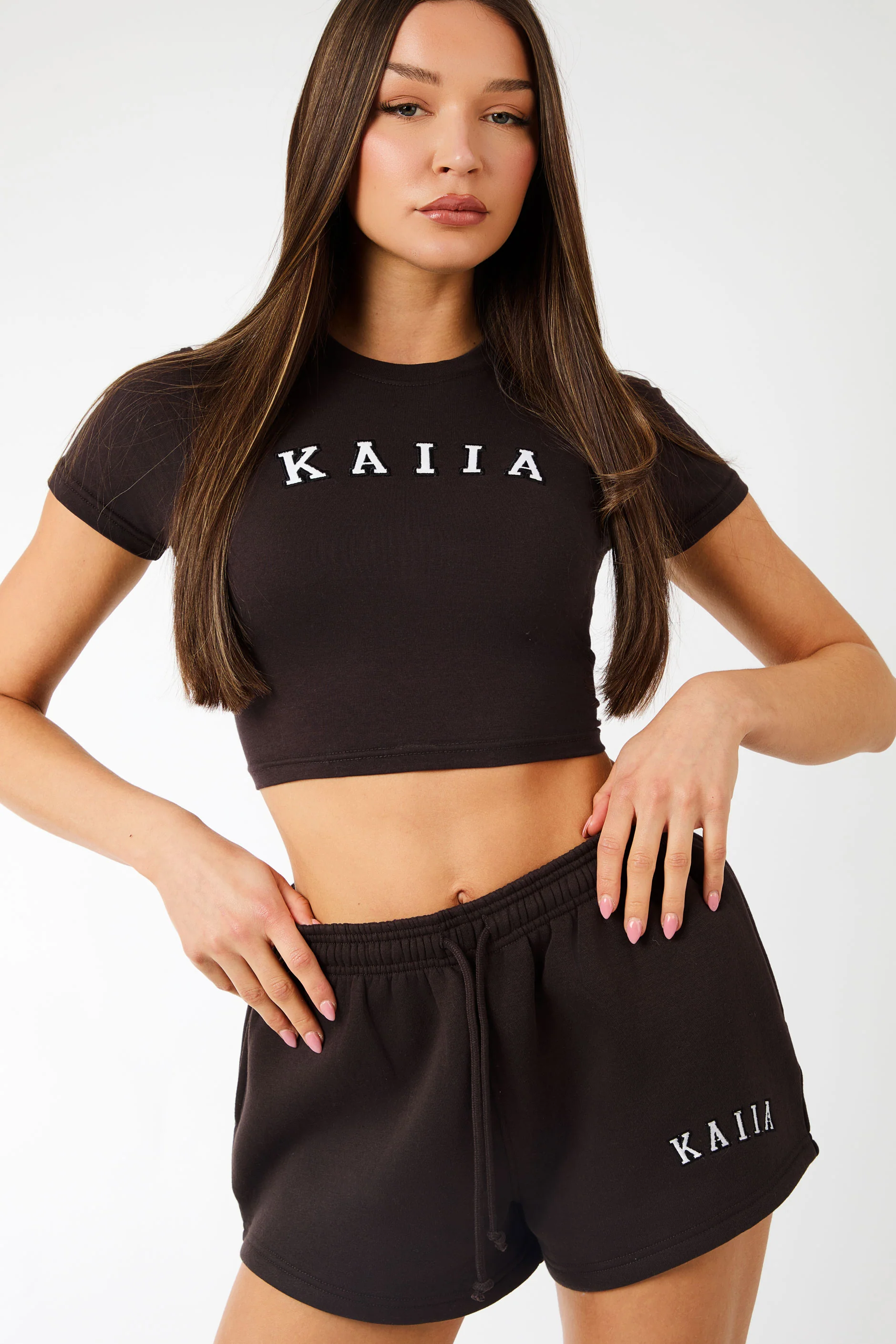 Kaiia Logo Mini Sweat Shorts Brown - Image 4