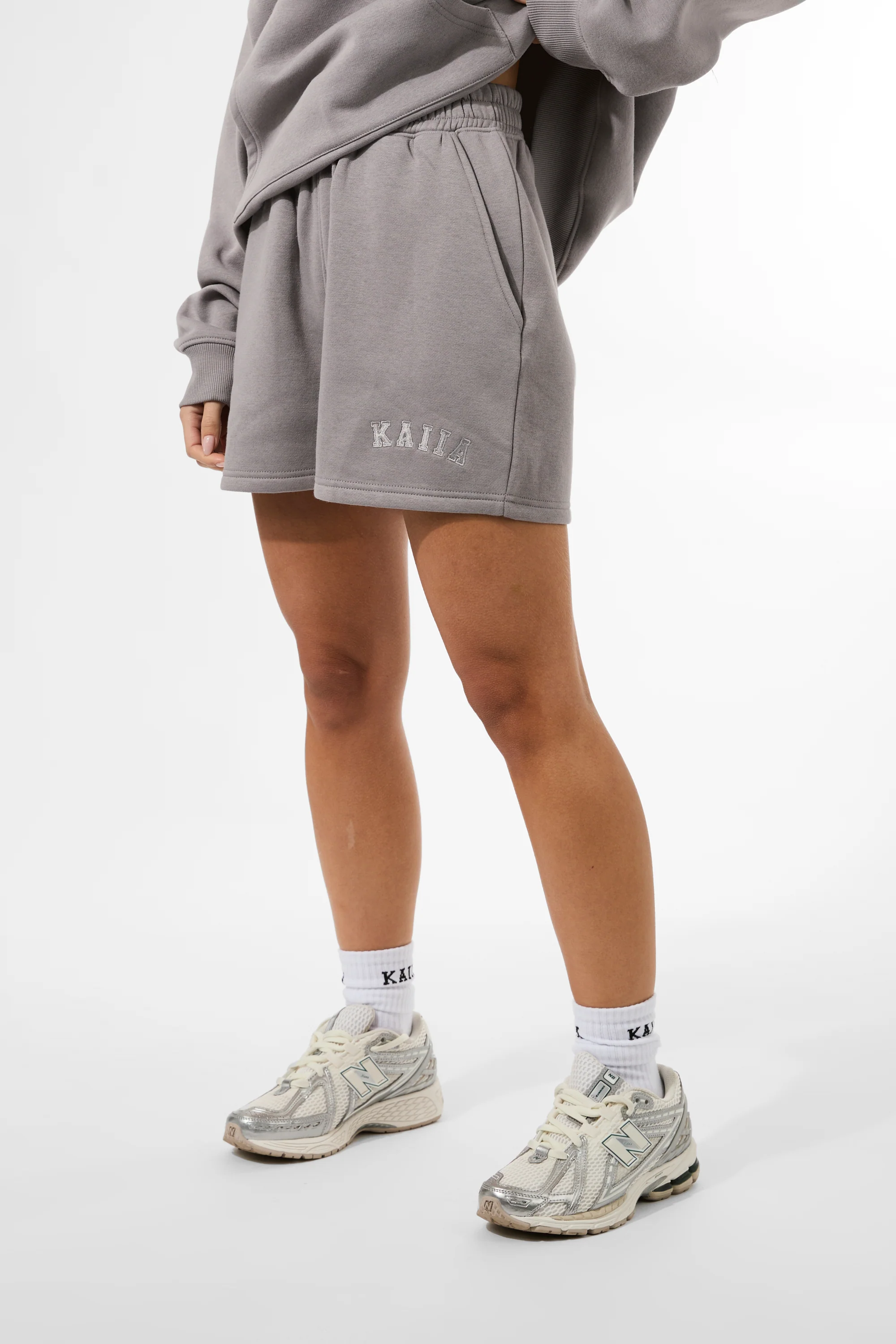 Kaiia Logo Sweat Shorts Dove Grey - Image 3